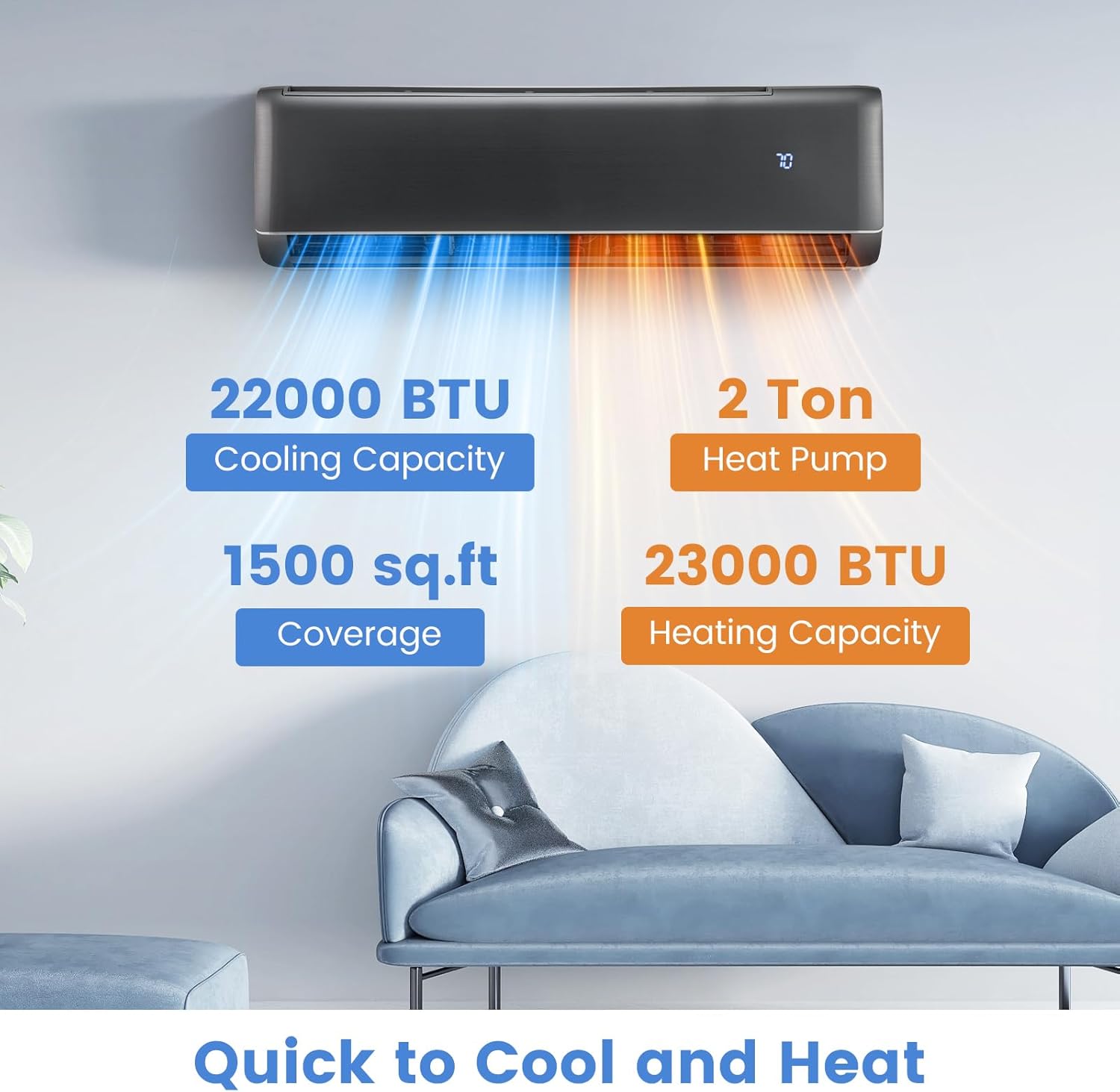DORTALA 24000 BTU Mini Split Air Conditioner & Heater, 21 SEER2 208-230V Pre-Charged Inverter Heat Pump System, Wall Mounted Ductless AC Unit with Remote, Compatible with Alexa, Googlehome