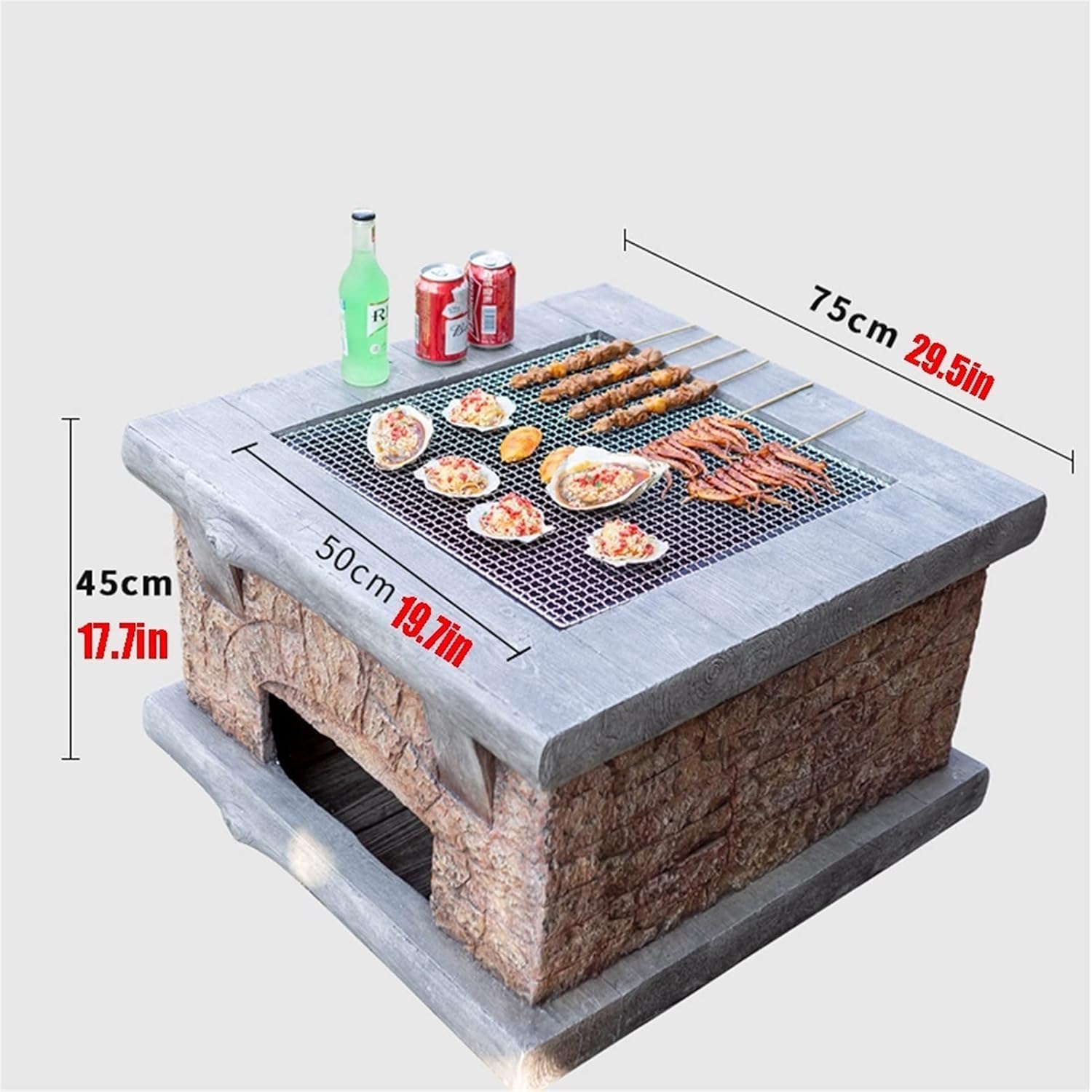 Outdoor Fire Pit Imitation Stone Outdoor Firewood Brazier, Fire Pit with Spark Screen, Waterproof Cover, Poker, Square Fire Pit inrd Garden of Terrace