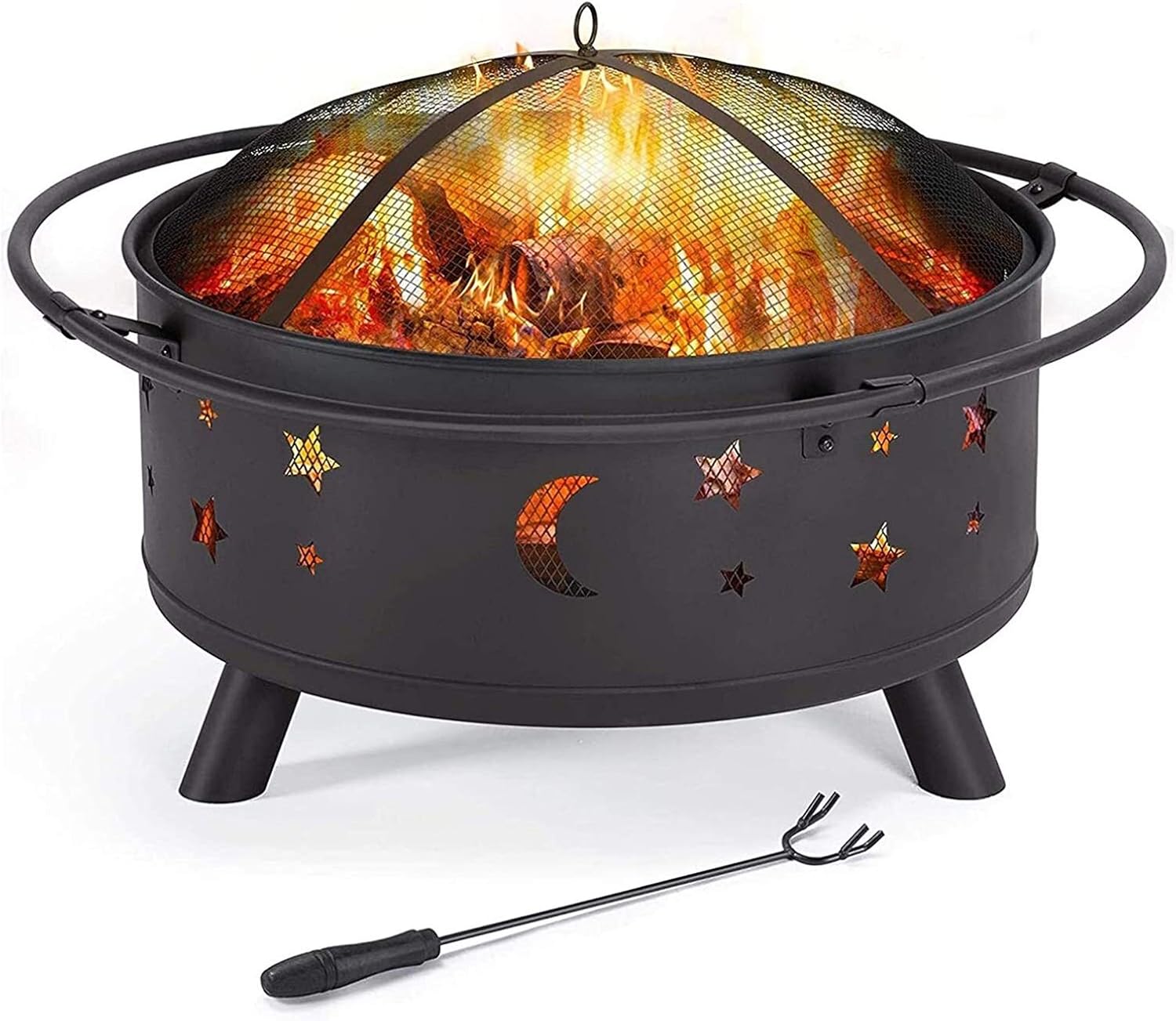 Fire Pits Outdoor Wood Burning 30 Inch Metal Firepit, Bonfire Wood Burning Heater Stove