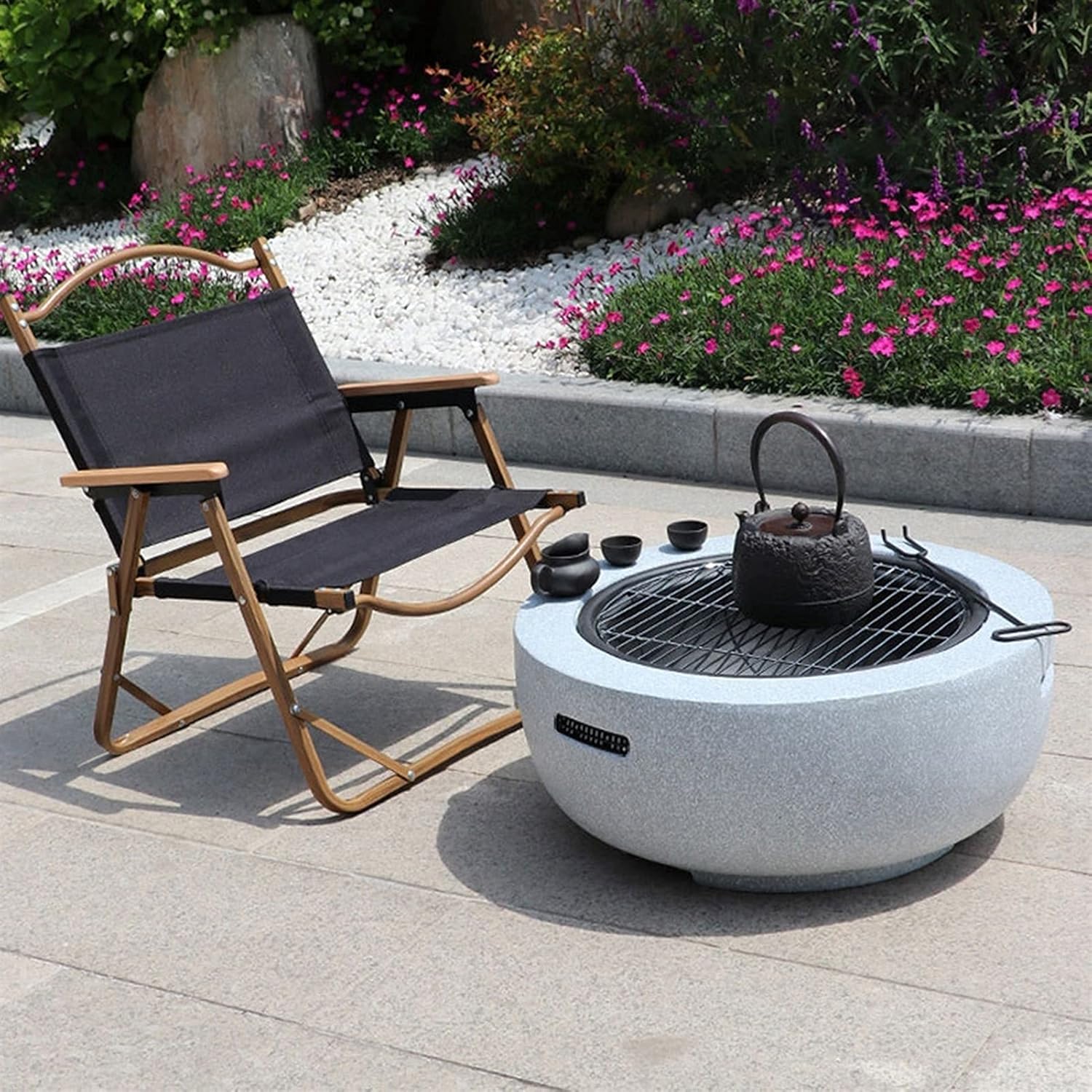 Fire Pit Wood Burning fire Pit, fire Pit with Spark Screen, Villa Courtyard Imitation Marble Garden Brazier