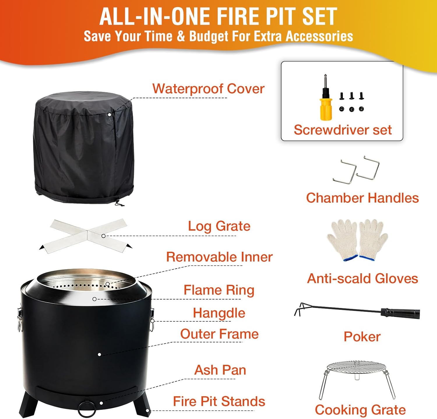 Smokeless Fire Pit Outdoor Portable Wood Burning Bonfire for Camping Gatherings Patio