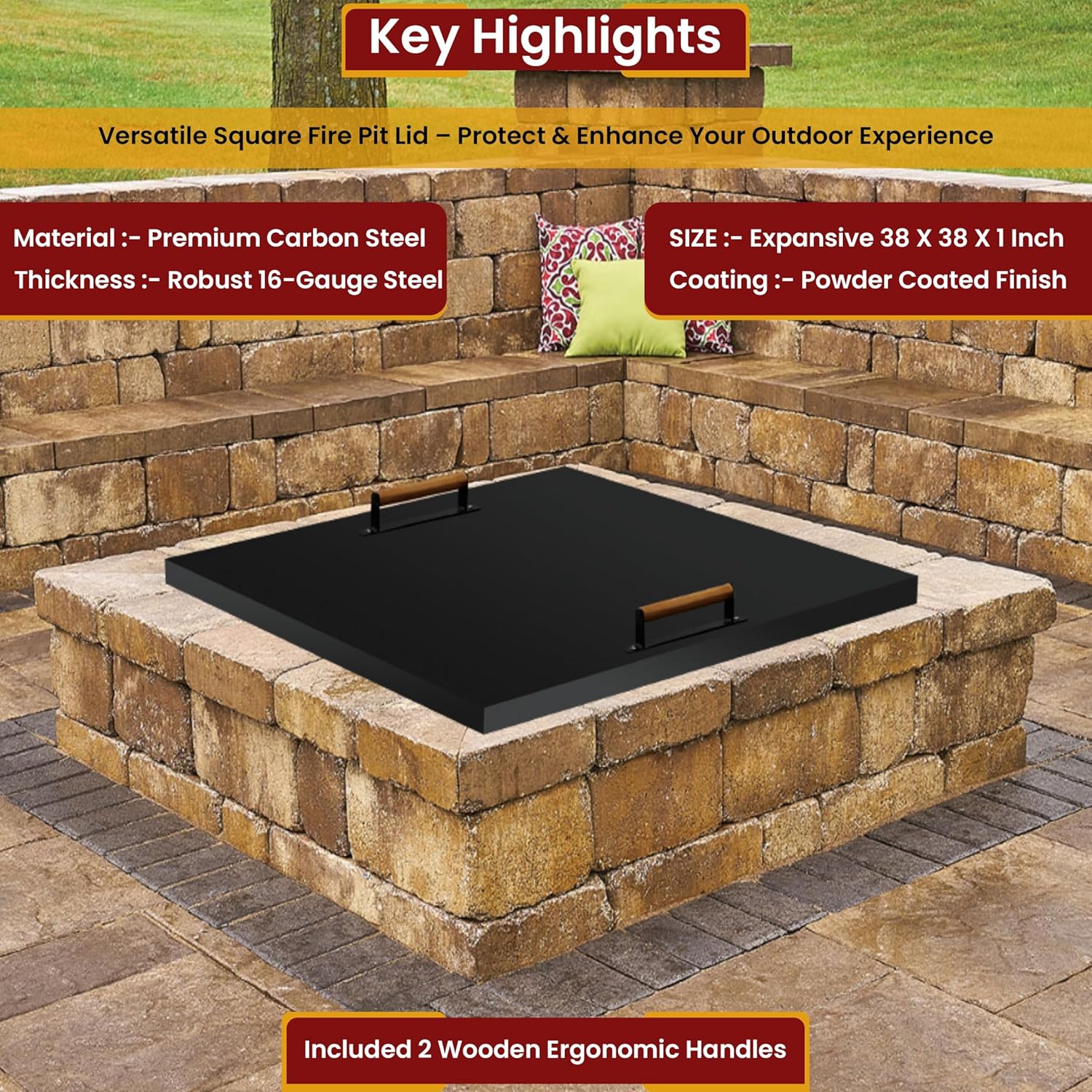 Febtech - 38 inch Square Fire Pit Lid Fit for 36