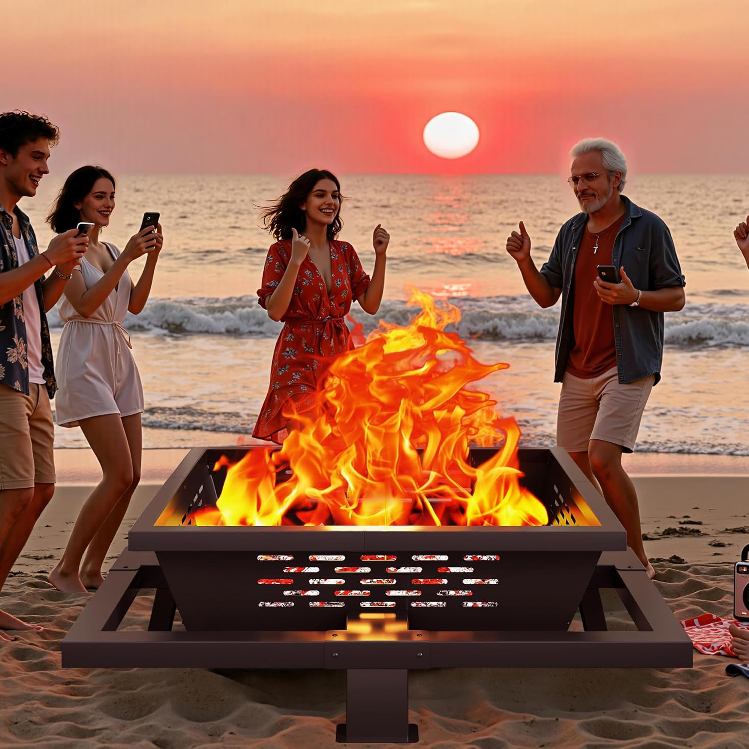 47 Inch Fire Pit for Outside, Outdoor Wood Burning Firepit with Poker, Heavy Duty Fire Pit for Camping, Backyard, Patio
