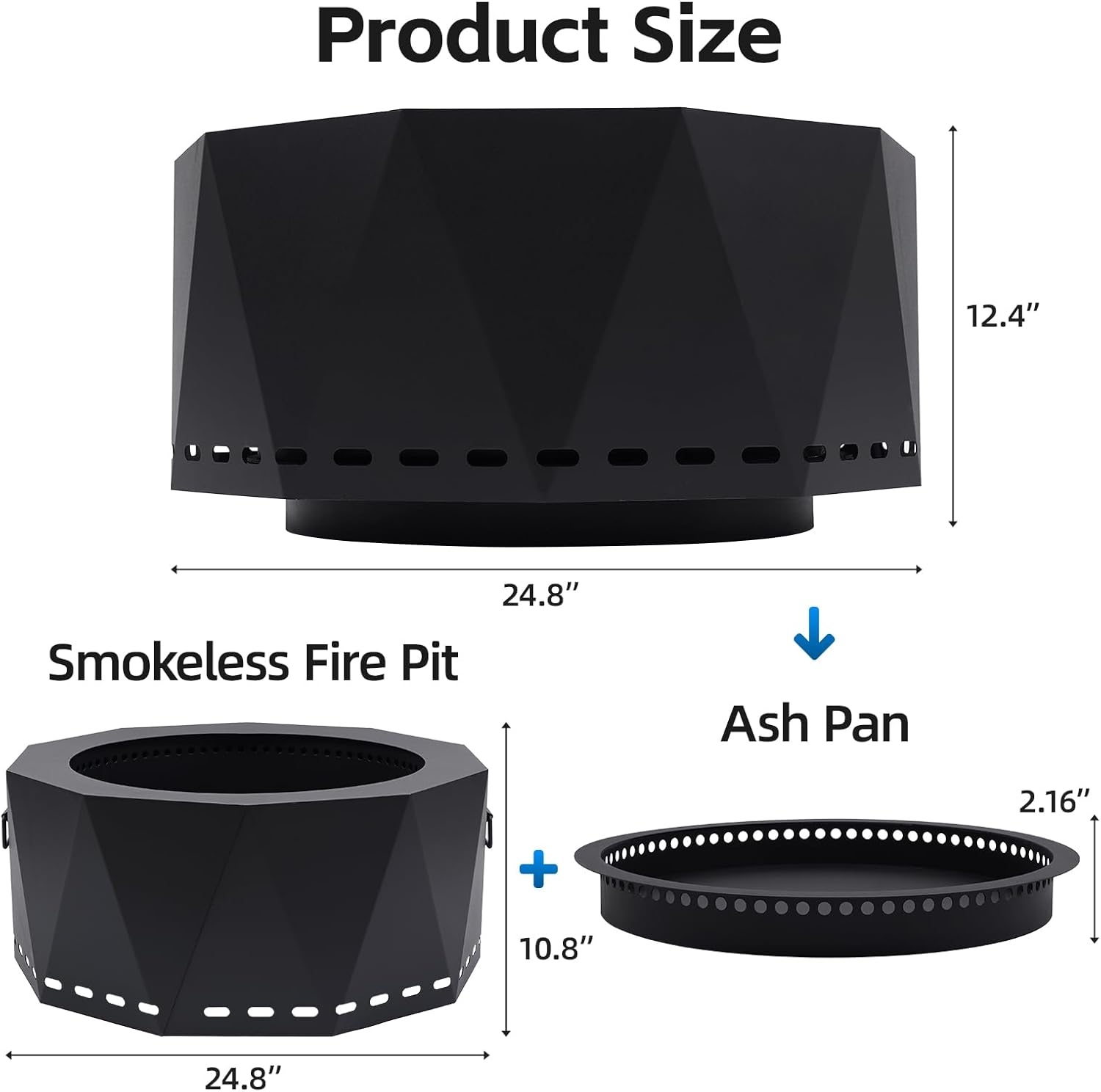 Smokeless Firepit Outdoor-25 Inch Large Smokeless Fire Pits for Outside with Handles, Fire Pit Lid Cover Round - 38