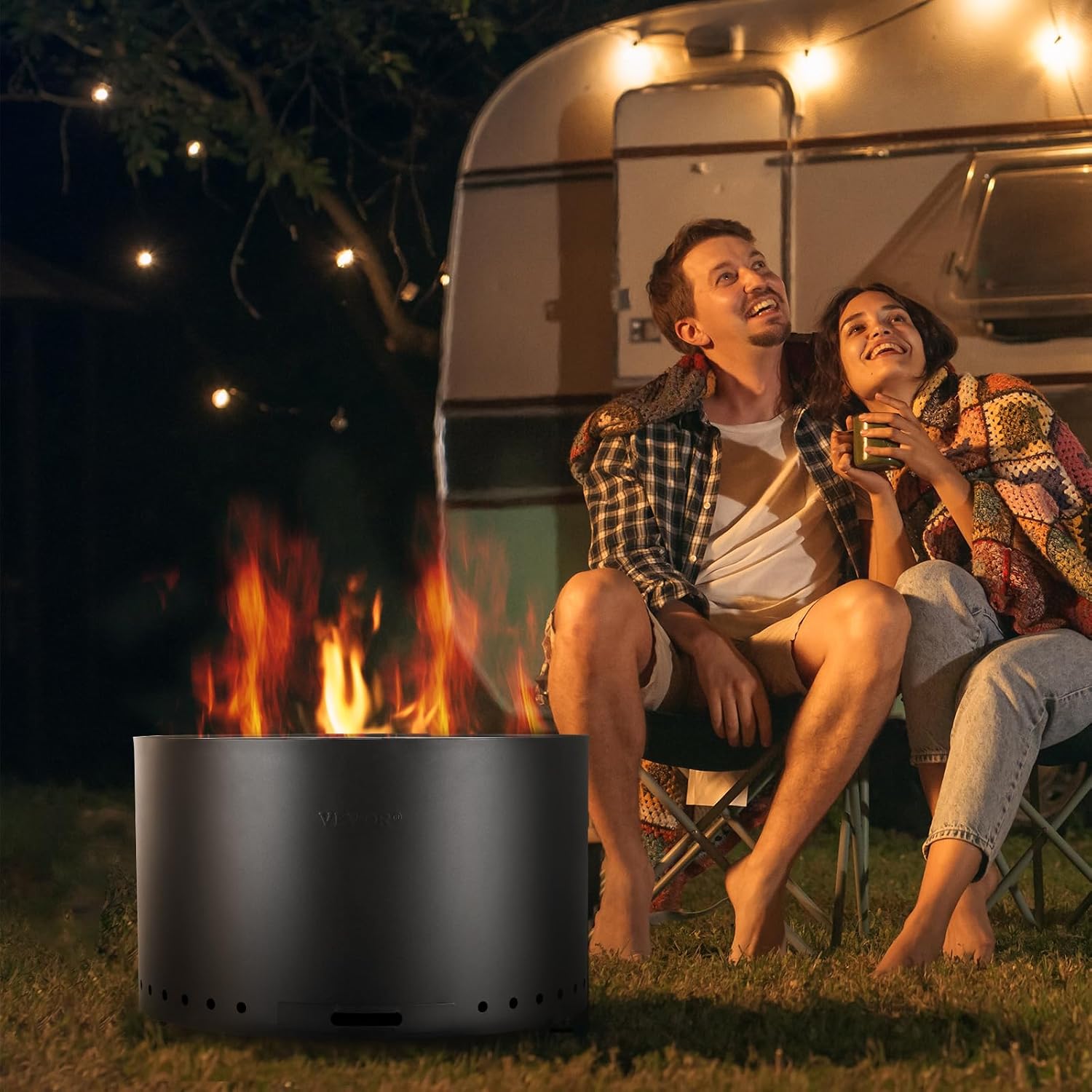 VEVOR 28 inch Smokeless Fire Pit Stove Bonfire, Wood Burning Fireplaces with Removable Ash Pan, SUS430 Stainless Steel Inner Portable Outdoor Firepit,for Outdoor Patio Camping High 17 inch