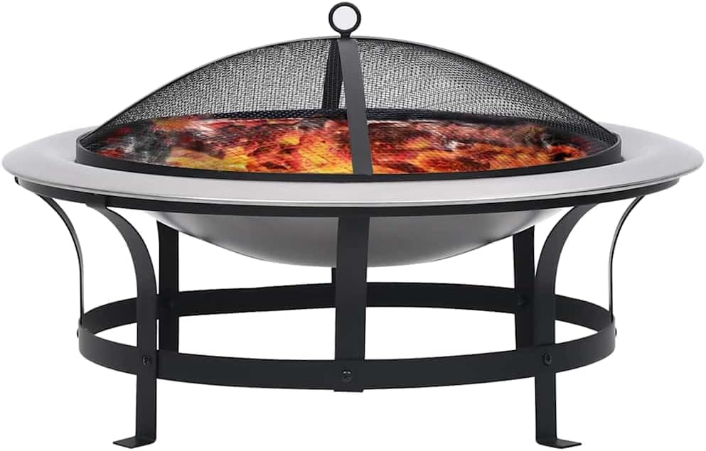 SKM Outdoor Fire Pit with Grill Stainless Steel 29.9
