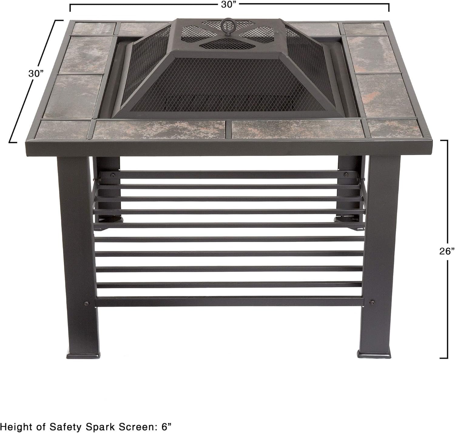 Pure Garden Fire Pit Set, Wood Burning Pit - Includes Screen, Cover and Log Poker - Great for Outdoor and Patio, 30 inch Square Marble Tile Firepit