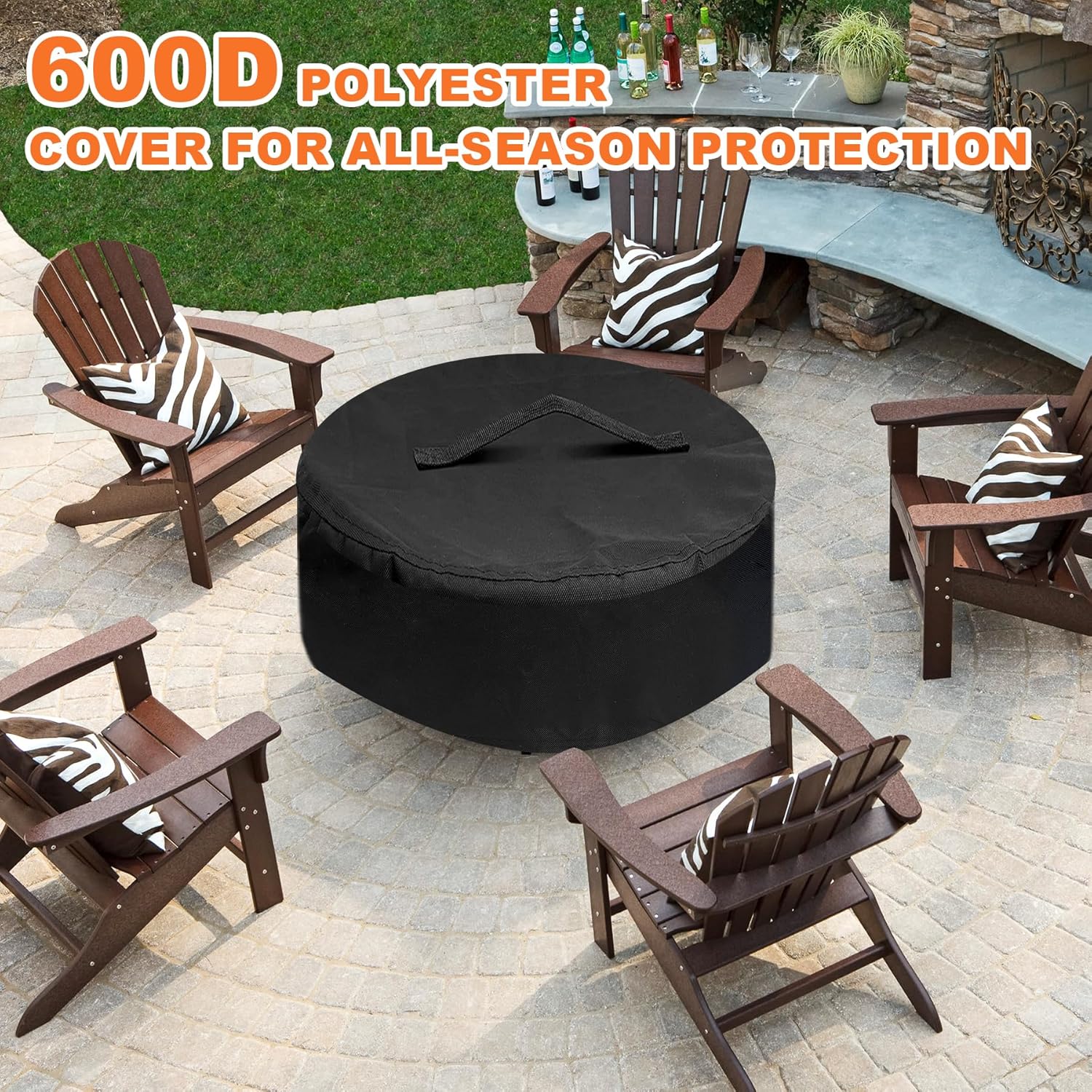 48'' Fire Pit Surround Tabletop with Cover for Solo Stove Bonfire Yukon and Tiki, Surround Table with Firewood Storage Shelf Expands Large Space