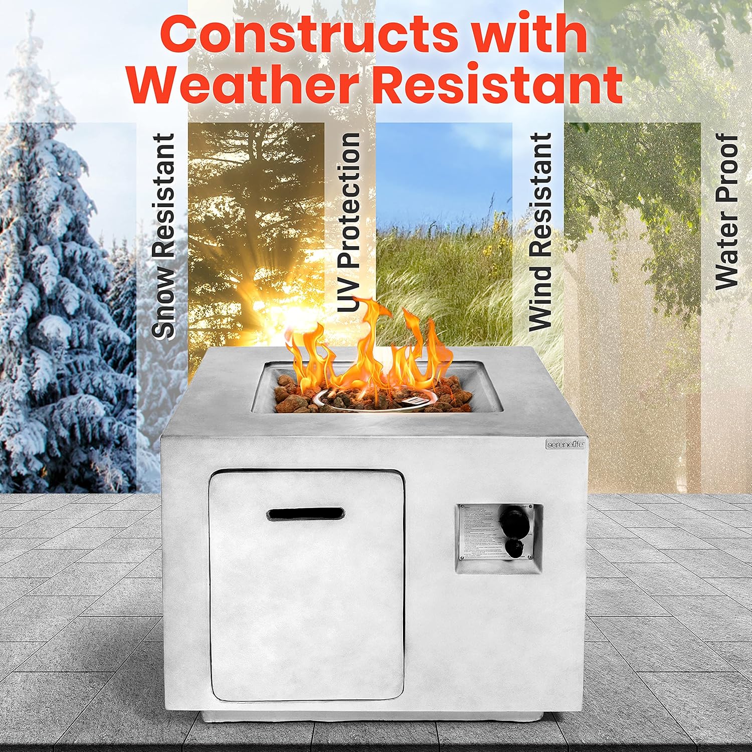 Outdoor Propane Fire Pit Table-CSA/ETL Certified Safe 40,000BTU Pulse Ignition Weatherproof Square Propane Gas Fire Table -Adjustable Flame,Thermocouple-PVC Cover, Lava Rock-SLFPCN42.5