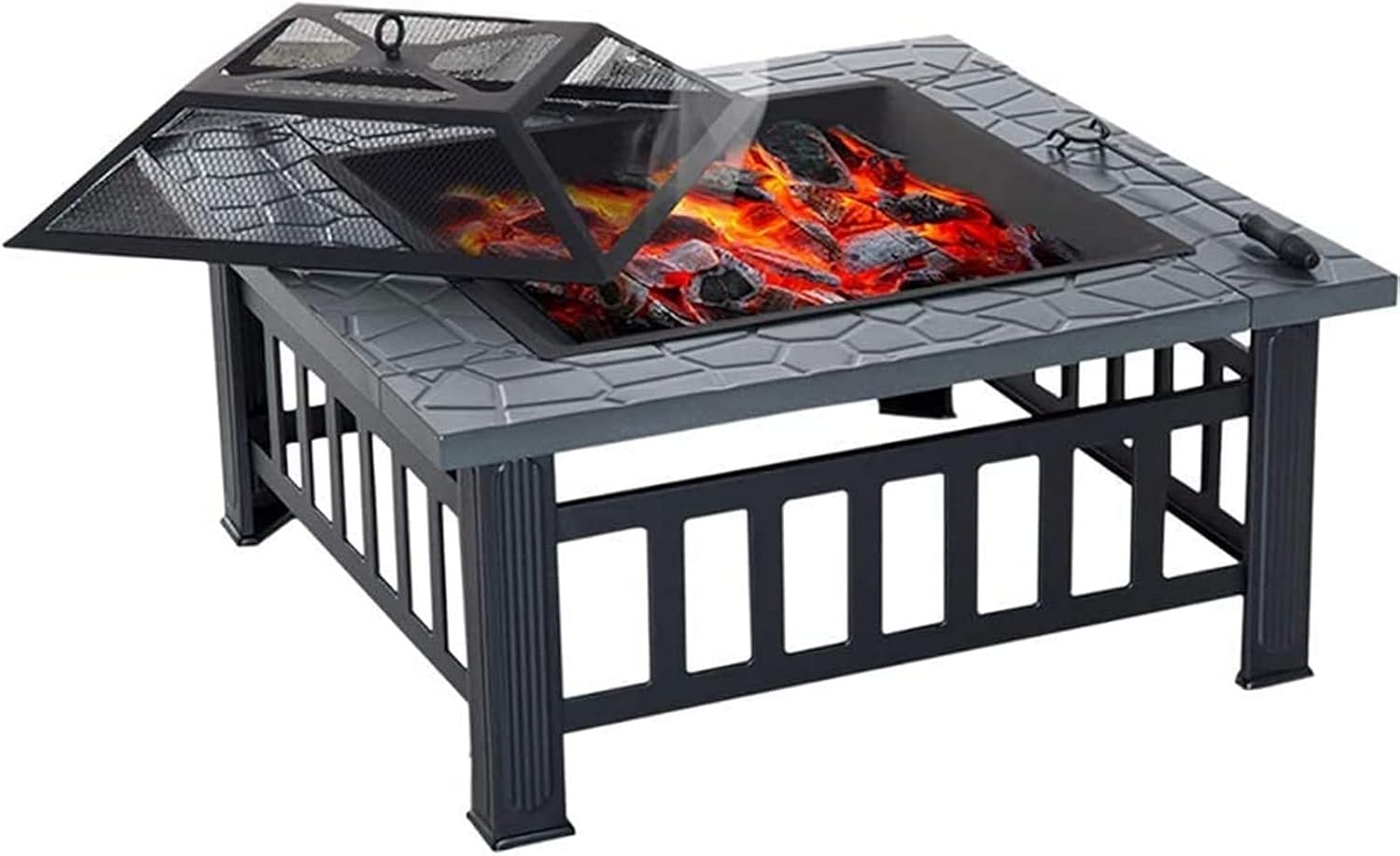 Outdoor Party BBQ Fire Pit with Grill Shelf for Garden and Patio, Outdoor Metal Brazier Square Table Garden Patio Heater 3 in 1 Outdoor Fire Pit Square,
