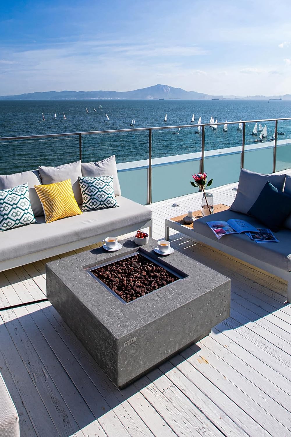 Elementi Outdoor Fire Table Natural Gas Fire Pit Backyard Fireplace Patio Fire Bowl 45,000BTU Output, Square Firepit with 13.2lbs Lava Rocks,Tank Cover for Fire Bowl Available, Manhattan Series