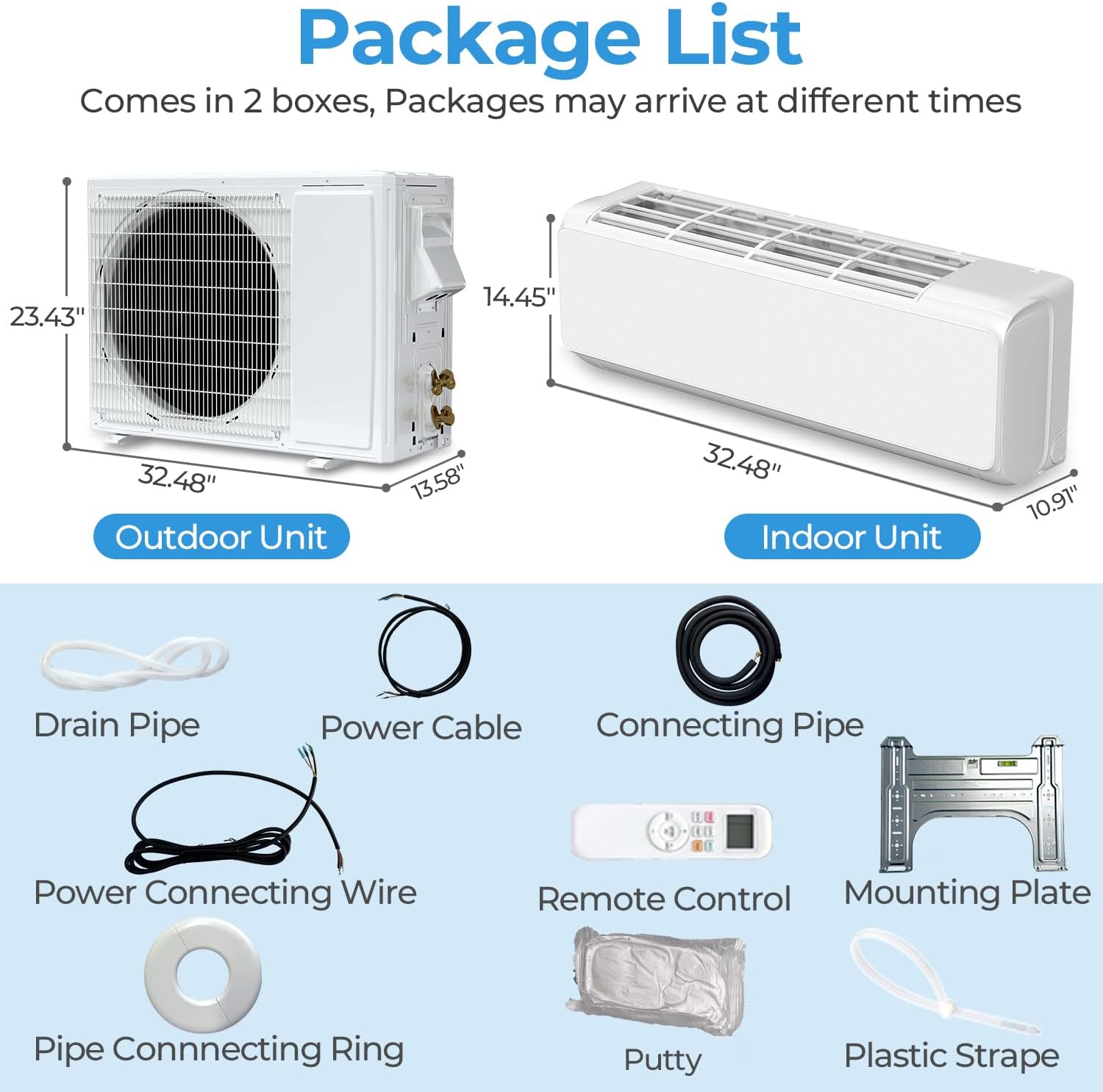 12000 BTU Mini Split Ac Heating System, 22 SEER2 Ductless Inverter Mini Split Ac Unit with Heat Pump & Installation Kit, Cools up to 750 Sq.Ft, WIFI and Remote Control, 115V