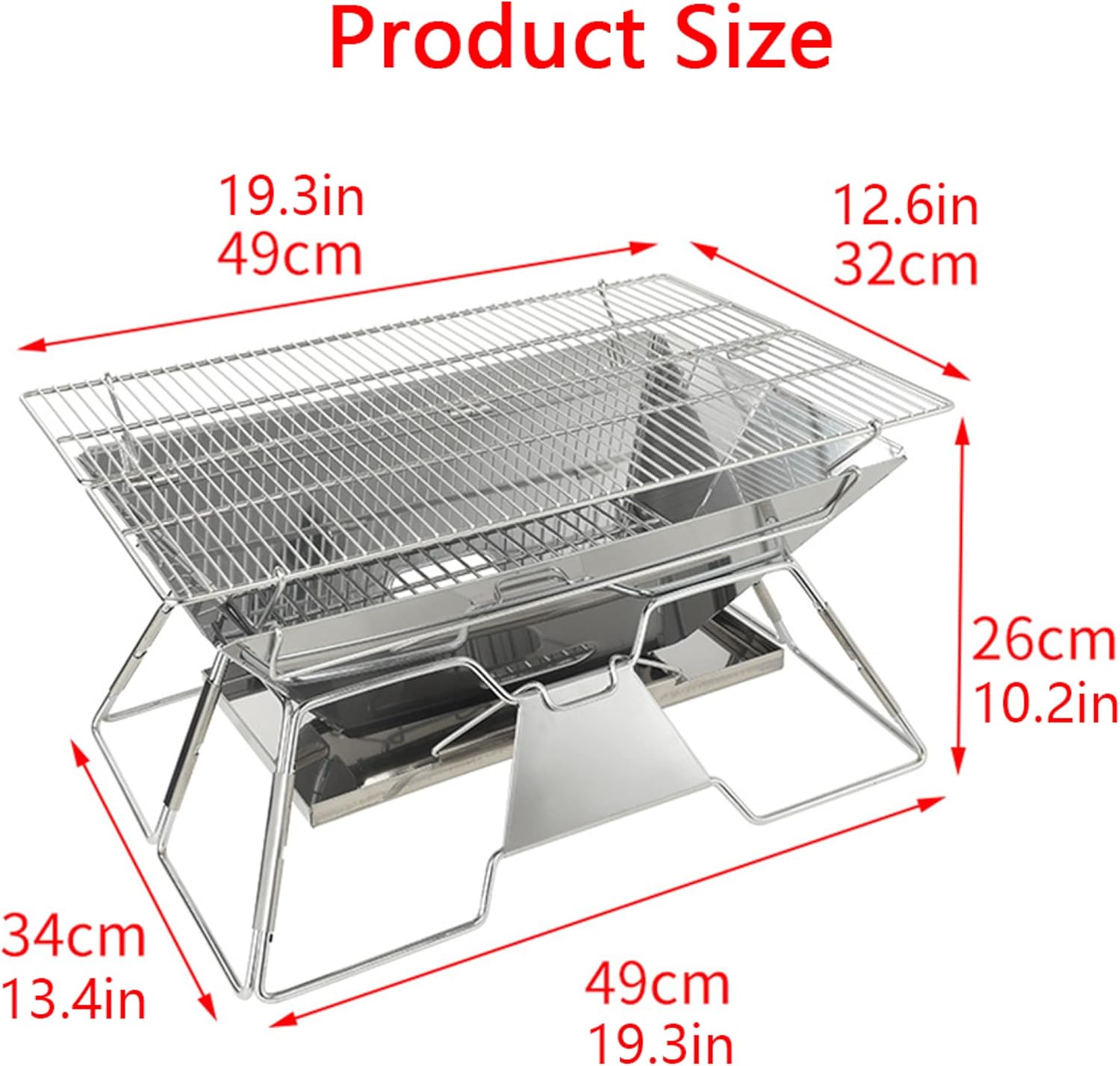 Folding Campfire Grill with Carrying Bag, Stainless Steel Campfire Pit Outdoor Wood Stove Burner Camping Charcoal BBQ Grill for Outdoor Travel (Rectangular)