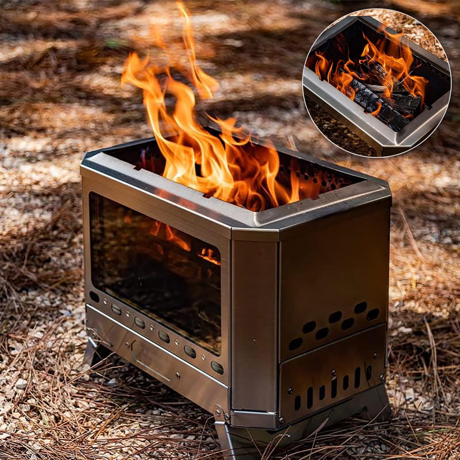 Portable Fire Pit for Camping Smokeless Folding FirePit Wood Burning Stove, Camping Stainless Steel Fire Pit for Outdoor, Patio, Backyard