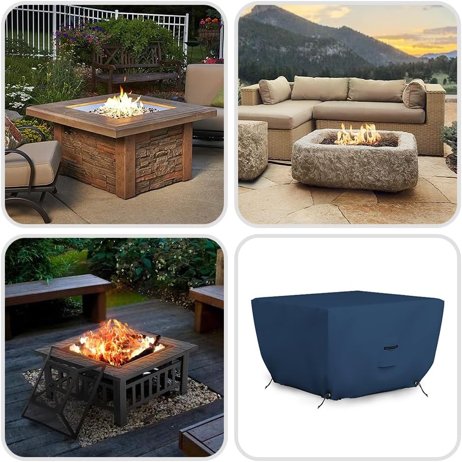 Covers & all Outdoor Square Fire Pit Cover, 12 Oz Waterproof, UV & Weather Resistant for Patio Lawn Garden Backyard Outside, with Air Vents & Drawstrings (52