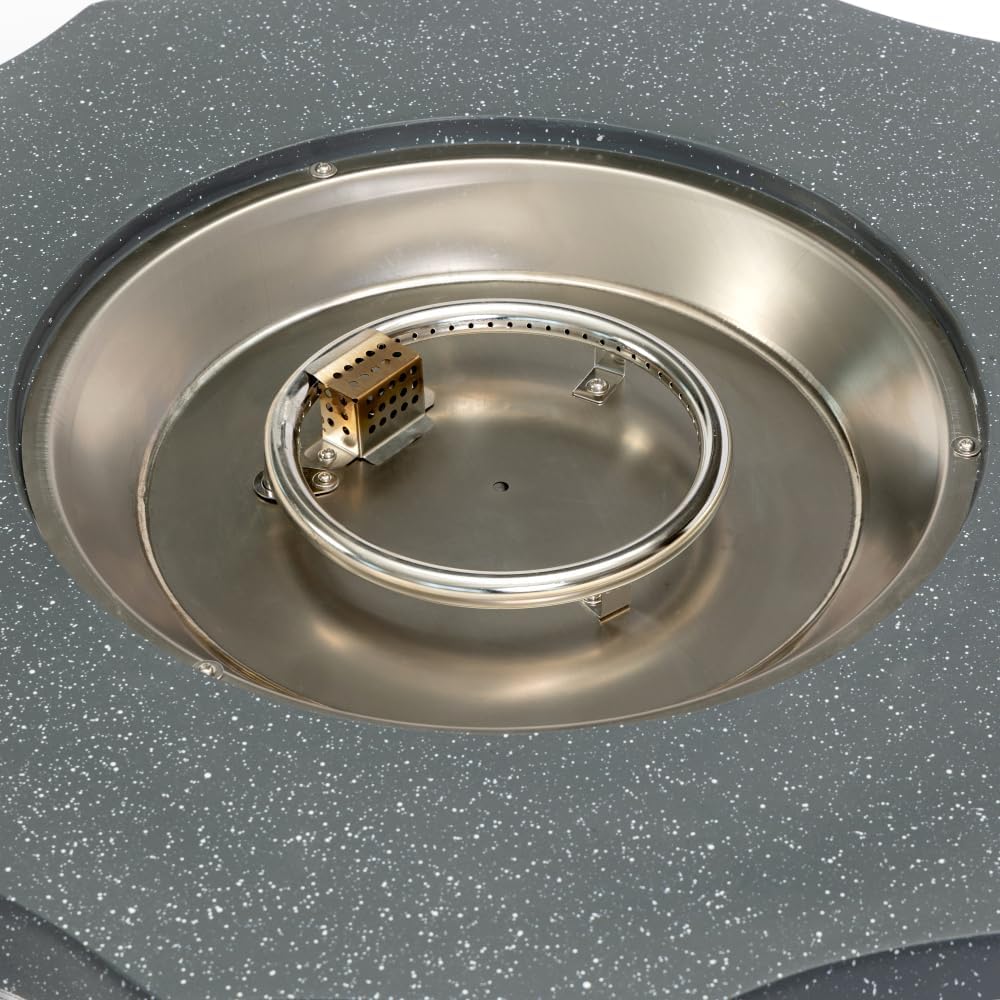 36 Inch Round Propane Fire Pit Table with Concrete Base for Patio, Backyard, Garden - Gray Finish with Lava Rocks & Rain Cover