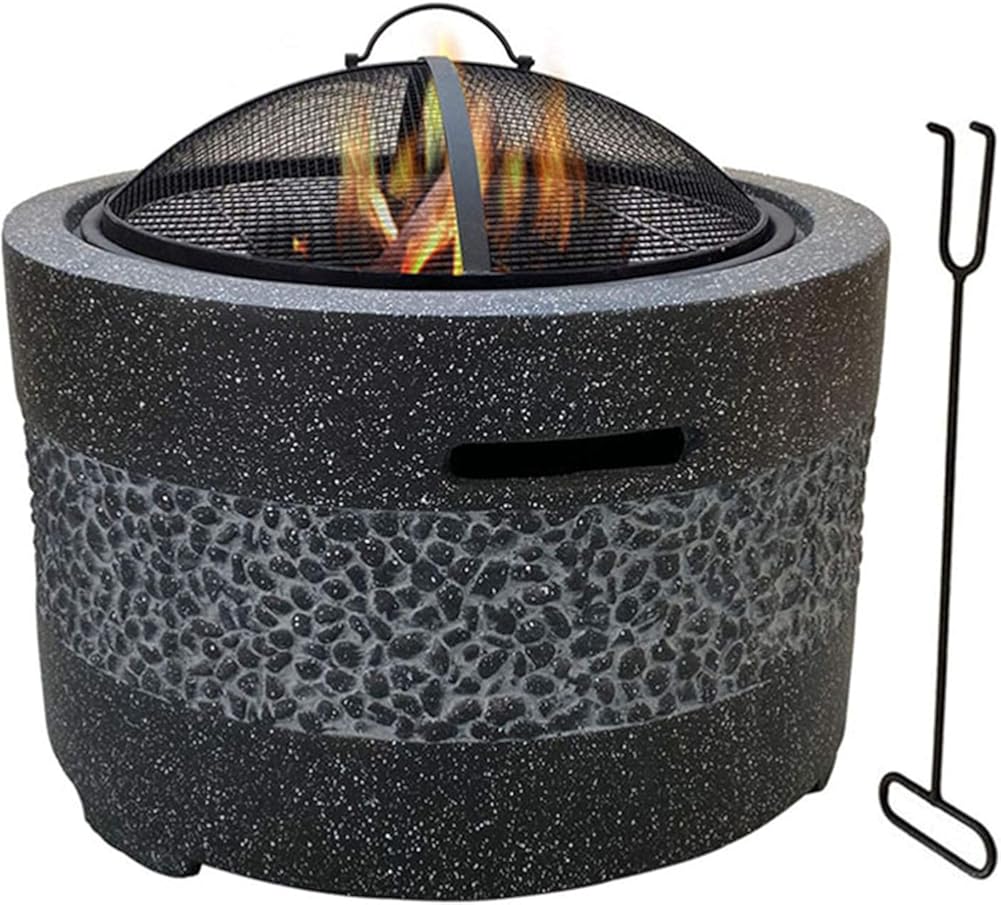 Small Firepit, Large 3 in 1 Fire Pit with BBQ Grill Shelf, Edging of Artificial Stone for Outside Patio, Decking, Lava Rocks