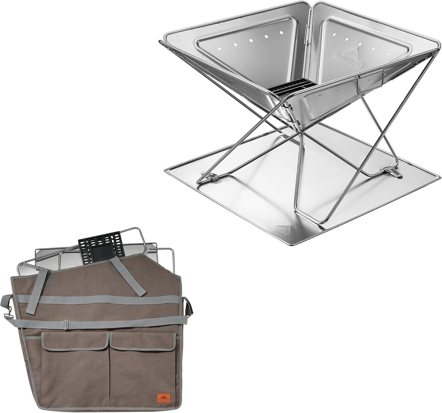 CAMPINGMOON Foldable Heavy Large Fire Pit Charcoal Wood Burning 24-inch Stainless Steel MT-065-FT with Duty Storage Bag
