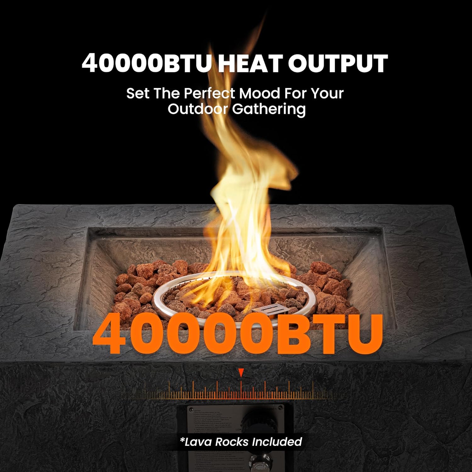 Propane Fire Pit Table, 28 in Square Outdoor Propane Gas Fire Pits, 40000 BTU Firepit for Outside Patio with Rain Cover, Lava Rocks for Backyard & Deck, Dark Grey
