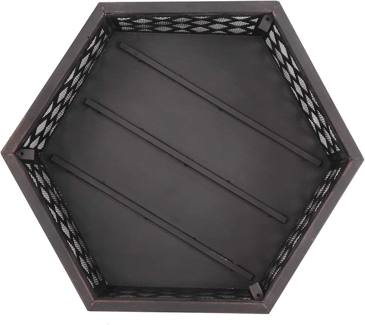 Outdoor Hex-Shaped Fire Pit, Portable Wood Burning Firepit for Outside, 22 Inch Metal Bonfire Fire Pits with Mesh Lid and Poker for Backyard Heating, Camping, Patio, Beach, Garden, Poolside, Picnic