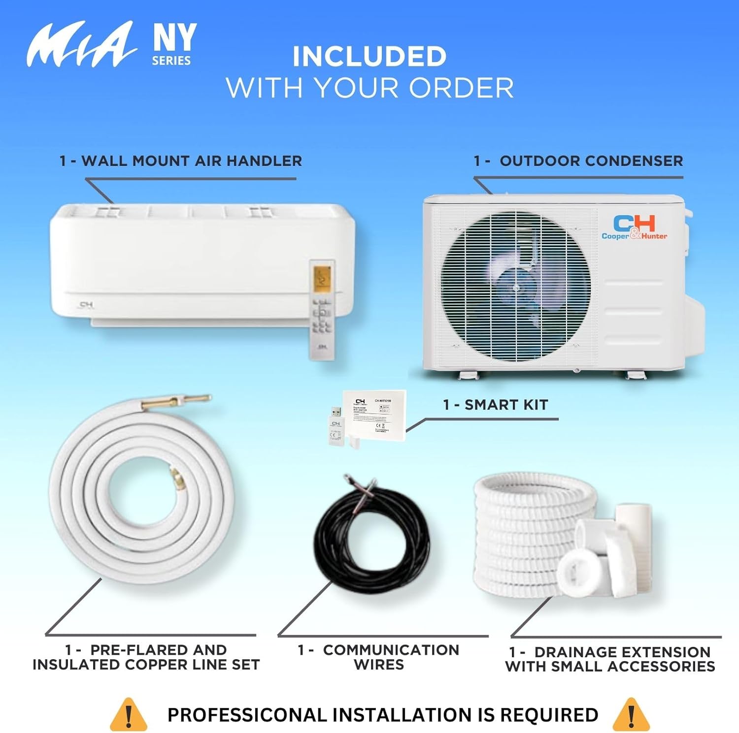Cooper & Hunter 6,000 BTU 115V Ductless Mini Split AC & Heat Pump – 21.5 SEER2 Inverter System – Pre-Charged R-410A Refrigerant – Includes 16FT Installation Kit & Smart Kit – Cooling & Heating