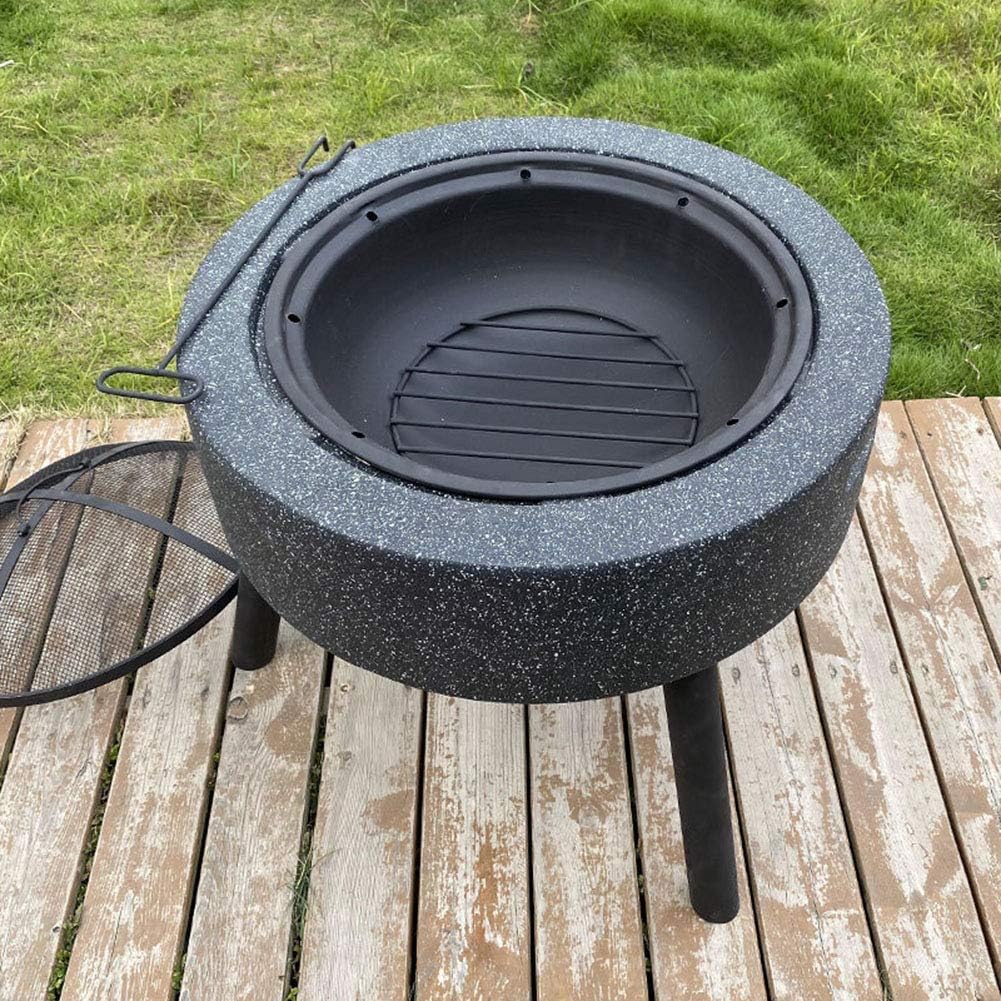 Small Firepit, Fire Pit with BBQ Grill Shelf, Geo Fire Pit Bowl with Triangle Bracket Magnesium Oxide Material Outdoor Garden Fire Pit with Mesh Cover for Outdoor, Garden, Barbecue, Camping