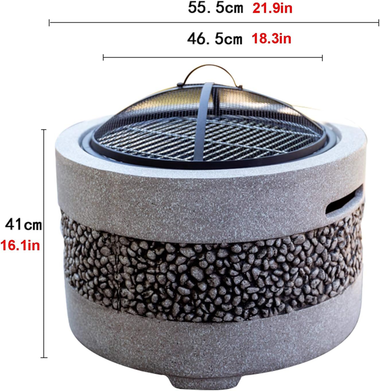 Fire Pits Outdoor Garden Wood-burning Fire Pit Barbecue Grill Kit, Backyard Patio Outdoor Imitation Stone Fireplace Bonfire Pit, 55.5cm/21.9