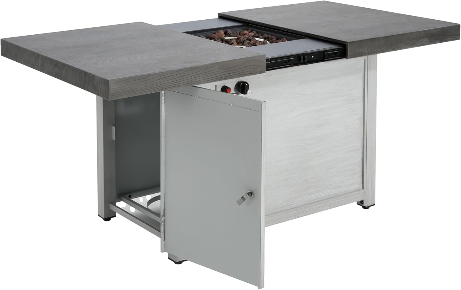 Christopher Knight Home Akali Extendable Outdoor Fire Pit Table with Lava Rocks and Protect Cover, Aluminium Alloy Tabletop Fire Pit with Steel Frame, Patio Fireplace Table, 50000 BTU, Dark Grey