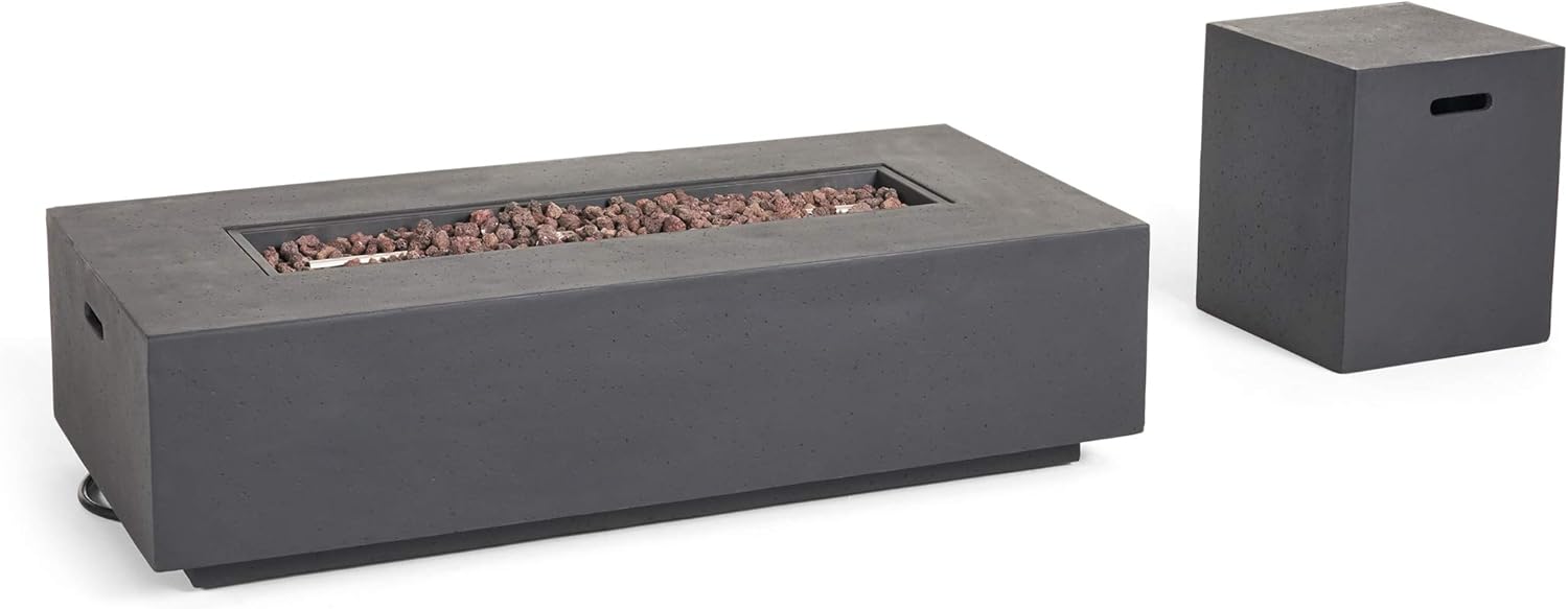 Christopher Knight Home Outdoor Lightweight Concrete 50,000 BTU Rectangular Fire Pit with Tank Holder, Dark Gray