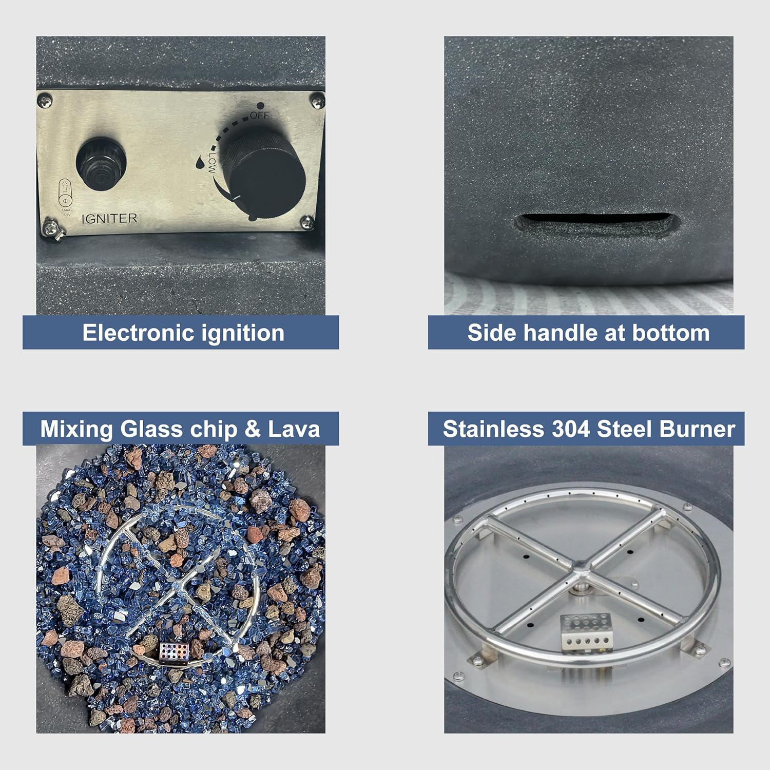 42 Inch Outdoor Concrete Propane Gas Fire Pit Bowl in Antique White Color