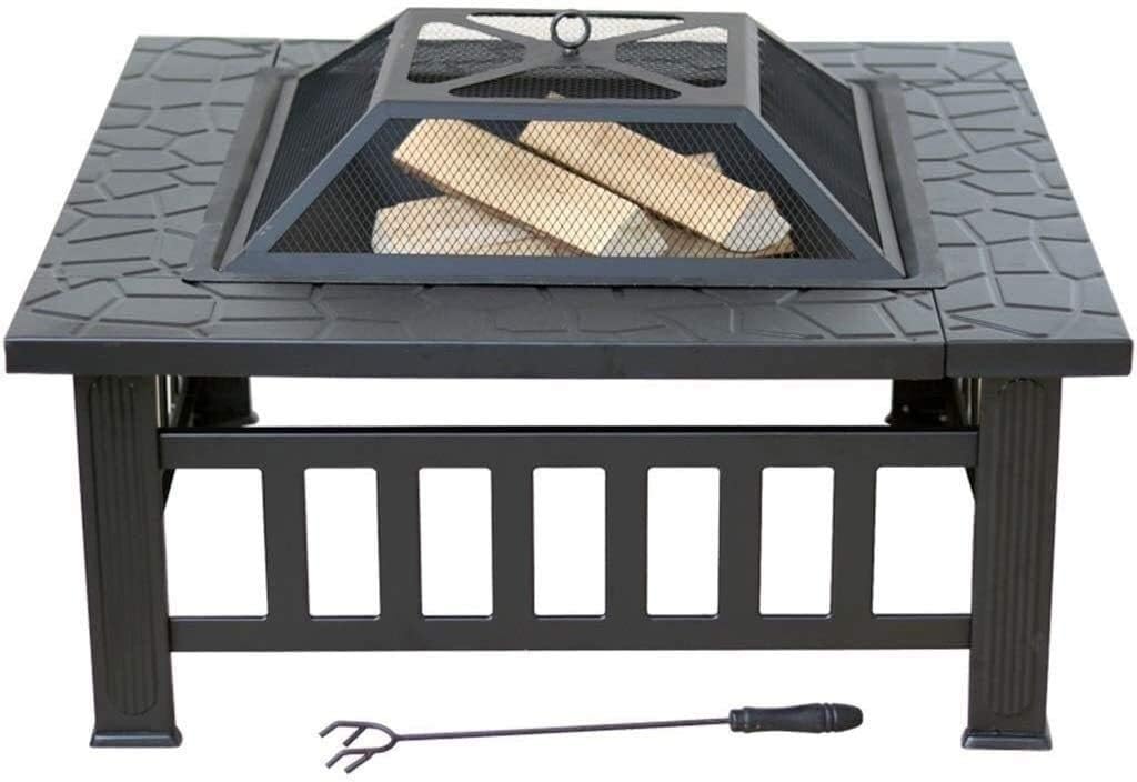 Fire Pits Outdoor Wood Burning Outdoor Fire Pits Heavy Duty Metal Square Patio d Firepit Table with Spark Screen Cover Log Grate and Poker with Cover BBQ Cooking for Outside Camping