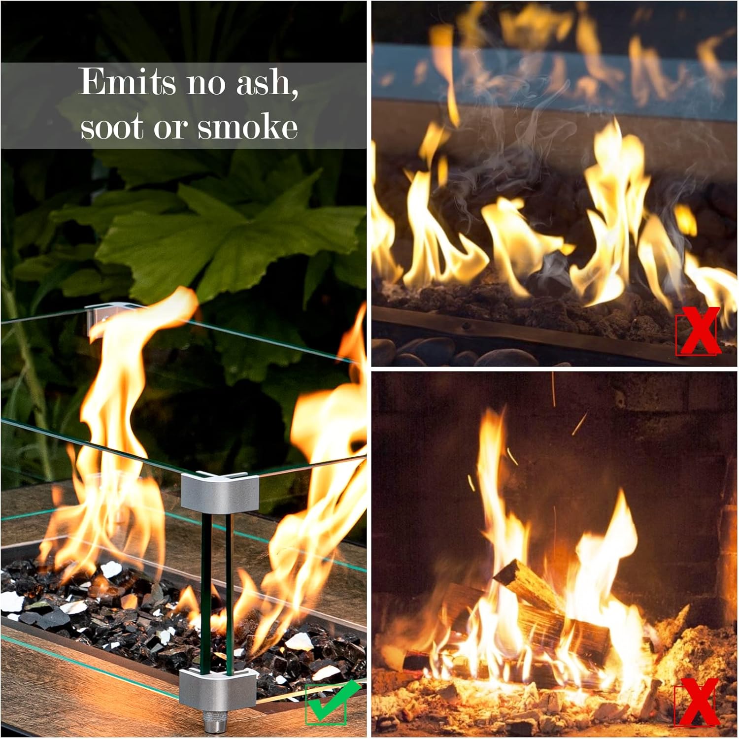 GASPRO 35 lbs Fire Glass for Propane Fire Pit, 1/2-Inch Reflective Fireplace Glass Rocks for Fire Pit Table, Black