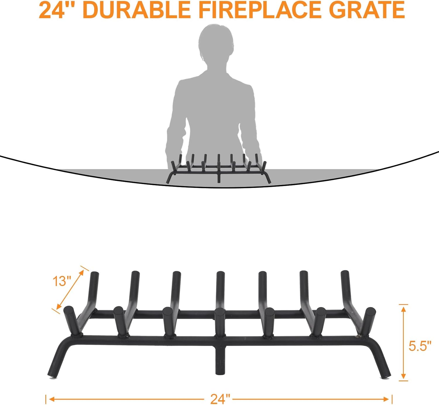 G GOOD GAIN Fireplace Log Grate - 24 inch Firewood Burning Holder Heavy Duty | Fire Log Burning Wrought Iron Rack | Fire Pit Tray for Indoor Chimney Hearth & Outdoor Camping