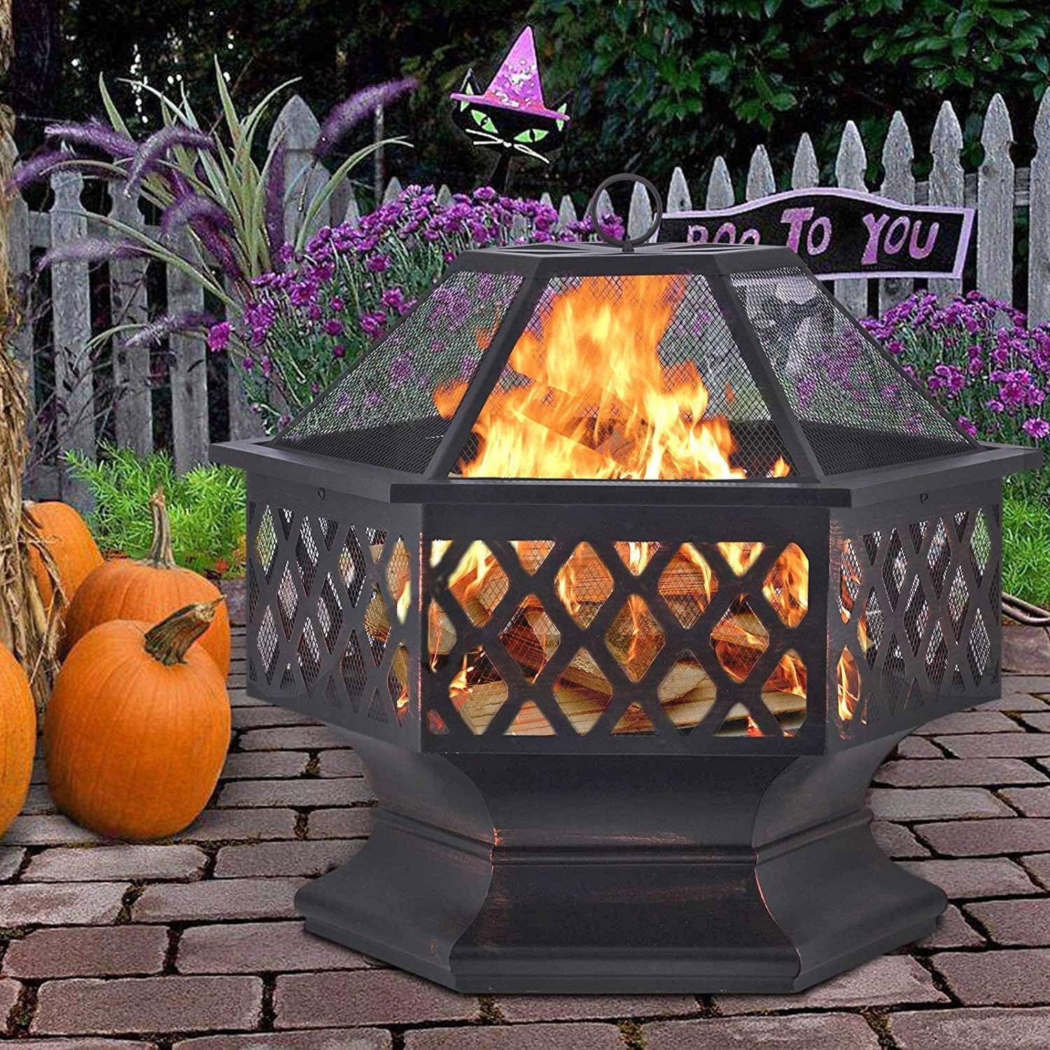 Fire Pit,Outdoor Wood Burning Fire Pits & Bowls,Patio Heater 360° Heating Basin,Bonfire Firepit Brazier