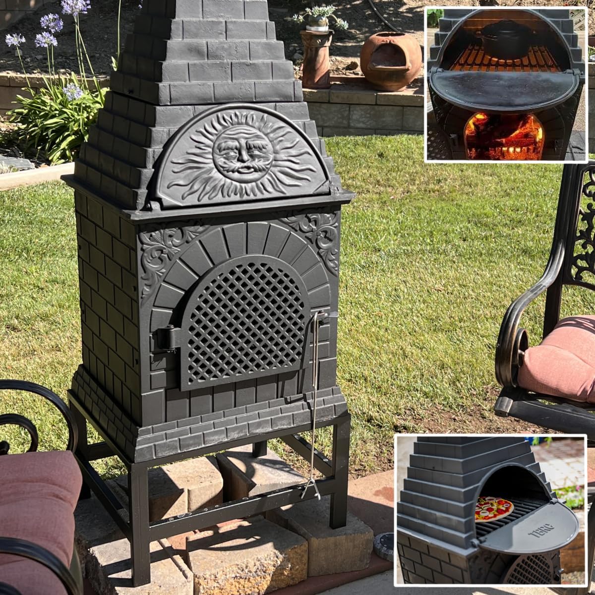 The Blue Rooster Casita Grill Chiminea Outdoor Fireplace Wood Burning Firepit and Pizza Oven