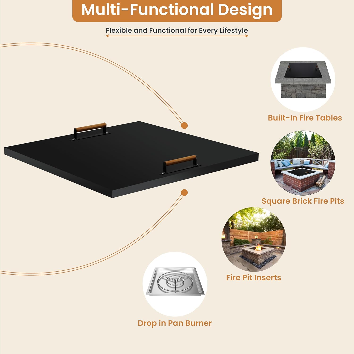 Febtech - 36 inch Square Fire Pit Lid Fit for 34