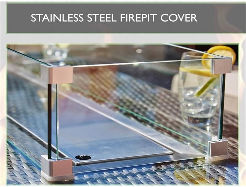 Brown Rattan Outdoor Gas Fire Pit Table Patio Dining Table with Wind Guard