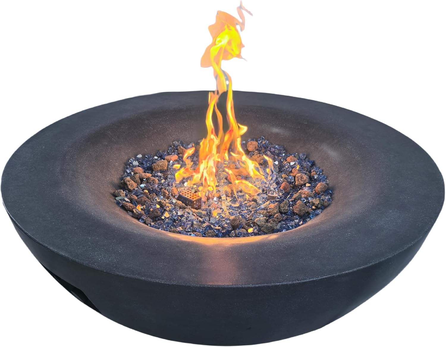 42 Inch Outdoor Concrete Propane Gas Fire Pit Bowl in Dark Gray Color