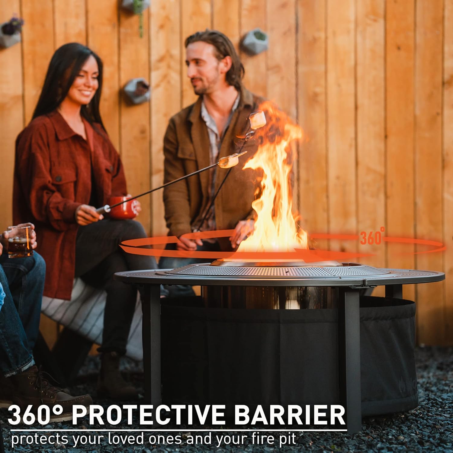 Solo Stove 52.6 Inch Fire Pit Surround Tabletop - Portable Protective Barrier for Wood Burning Fire Pits for Safety & Extra Space - Powder-Coated Steel and UV-Resistant Outdoor Fabric, Black