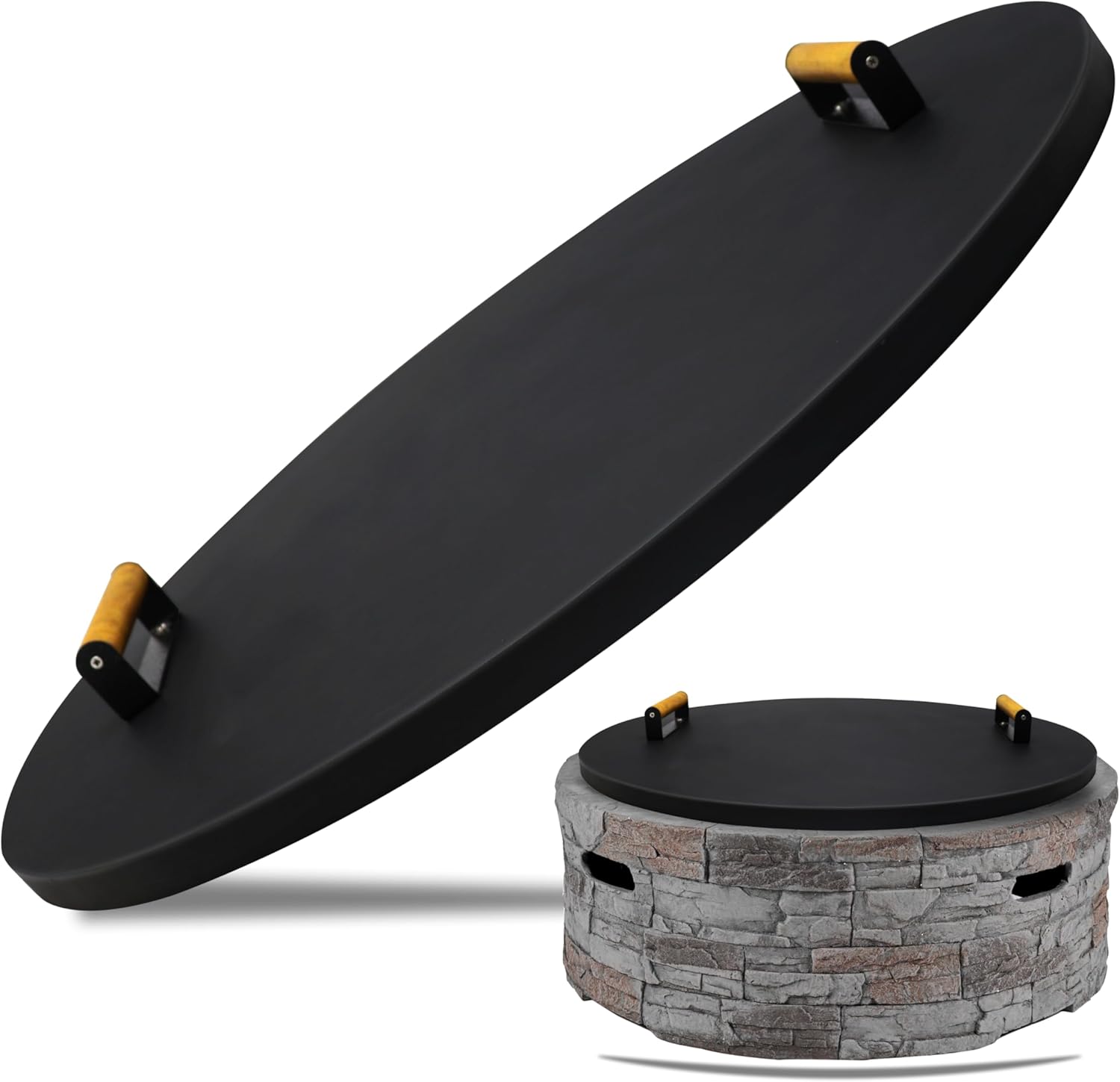 FEBTECH 31 inch Round Fire Pit Cover - 16 Gauge Carbon Steel Fire Pit Lid with Heat Resistant Coating - Perfect for Fire Pit Inside up to 29 Inches - Protect Firepit from Outdoor Eliments