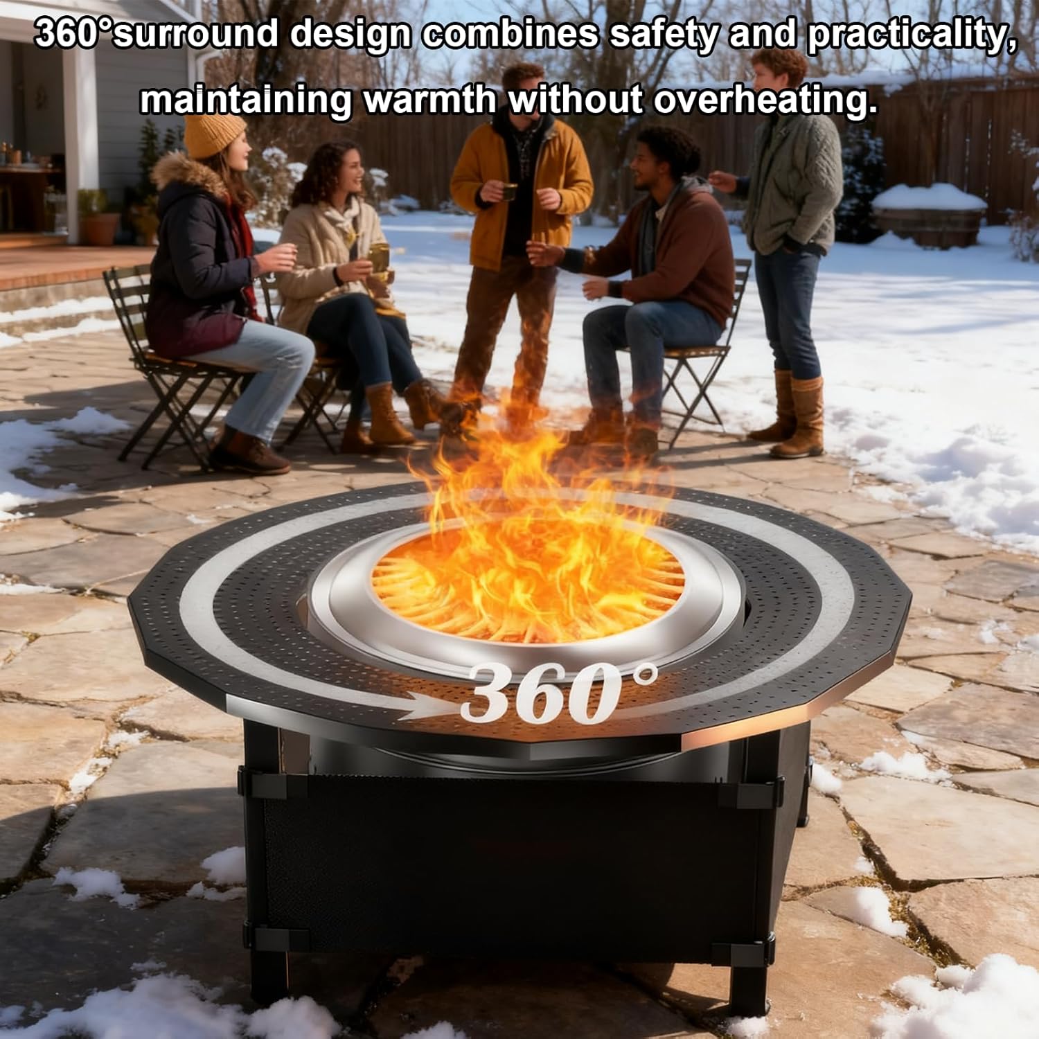 47.8-Inch Adjustable Fire Pit Surround Tabletop for Solo Stove Yukon/Bonfire, Powder-Coated Steel Top with UV-Resistant Fabric for Indoor & Outdoor Use, 30.2 in Inner, Fits Most Wood Burning Fire Pit
