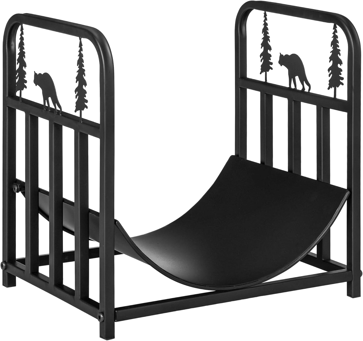 Firewood Rack with Fireplace Tools, Indoor Outdoor Firewood Holder, Curved Bottom with 1 Tier for Fireplace, Wood Stove, Hearth or Fire Pit, Black IM530