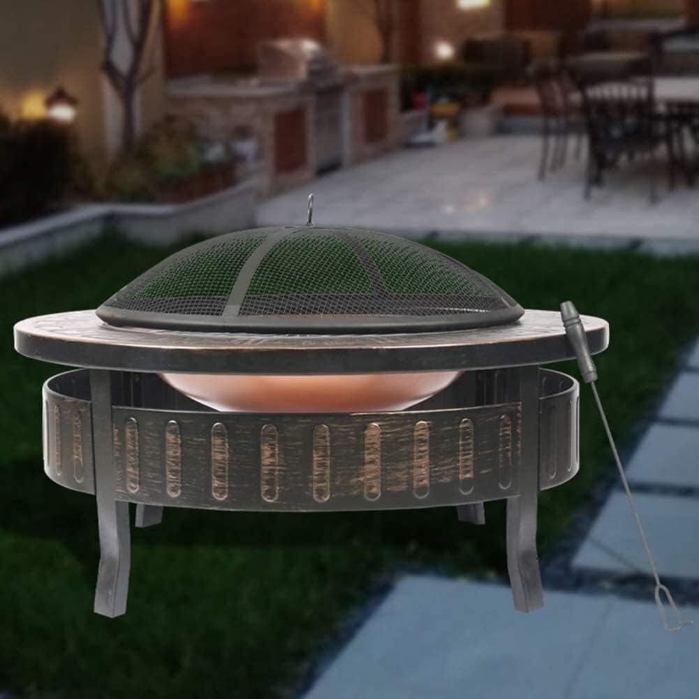 Fire Pits Outdoor Wood Burning Fire Pits Outdoor Metal Firepit Round Table Backyard Patio Garden Stove Wood Burning Fire Pit with Spark Screen with Cover BBQ Cooking for Outside Ca