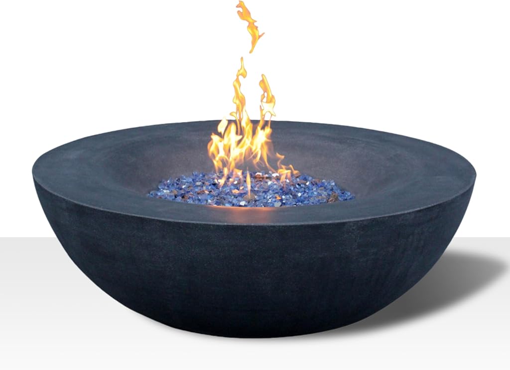 42 Inch Outdoor Concrete Propane Gas Fire Pit Bowl in Dark Gray Color