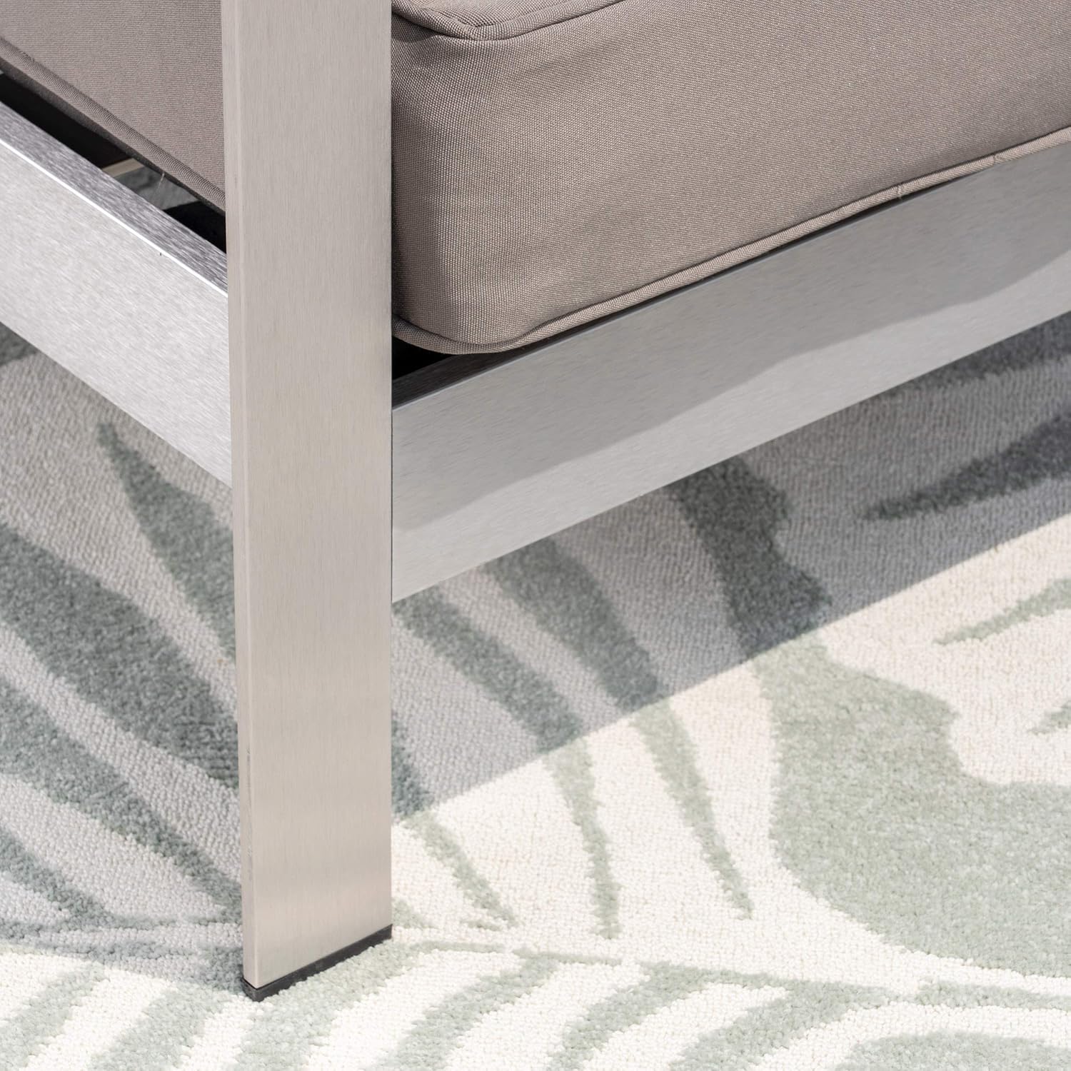 Great Deal Furniture GDFStudio Outdoor 4-Seater Aluminum Chat Set with Fire Pit and Tank Holder, Silver with Khaki and Light Gray