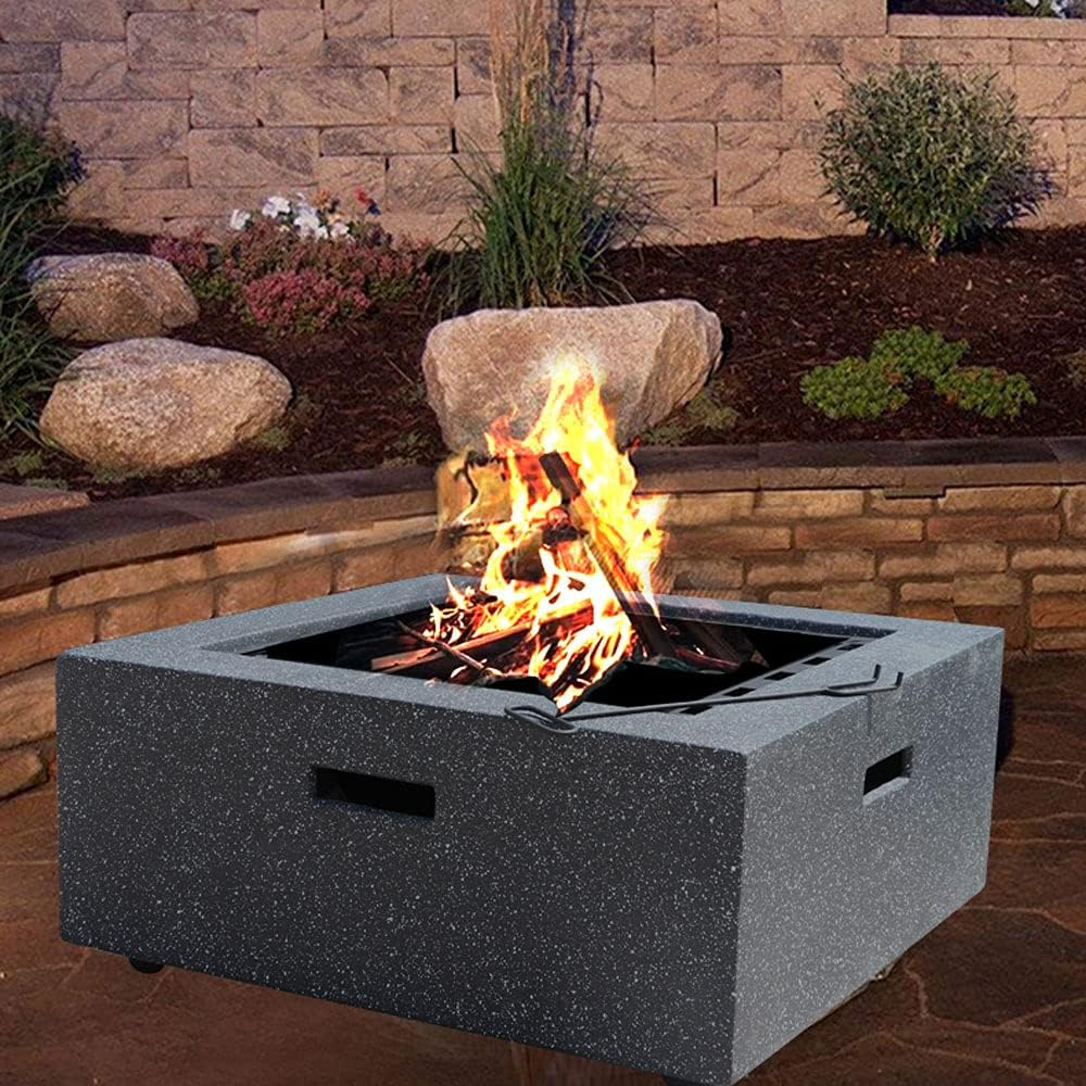 Campfire Patio Fire Pit,Large Outdoor Fire Pit,Portable Fire Pit,Table Brazier Garden,Square Fire Pit,Backyard Fire Pit,with Log Poker, Mesh Screen Lid 27.9In