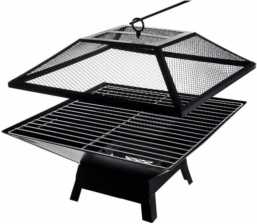 HarmoGZen Square Small Fire Pit BBQ Party Portable Fire Pit