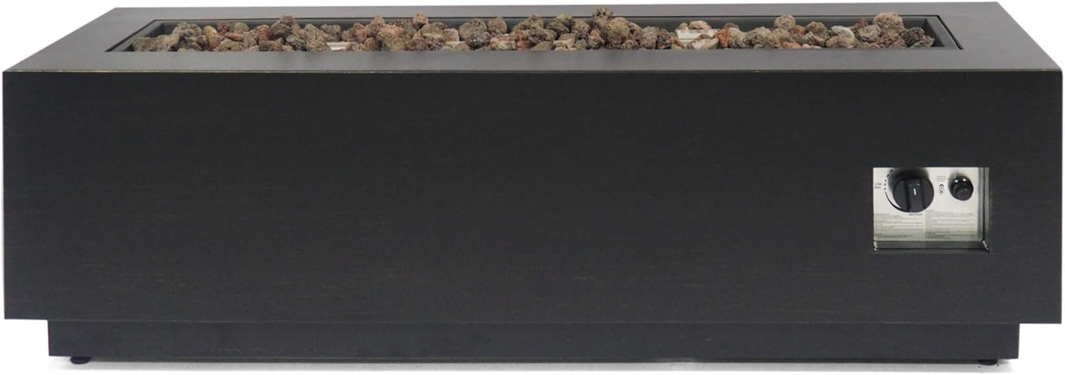 GDFStudio Outdoor Rectangular Fire Pit with Tank Holder, Brushed Brown