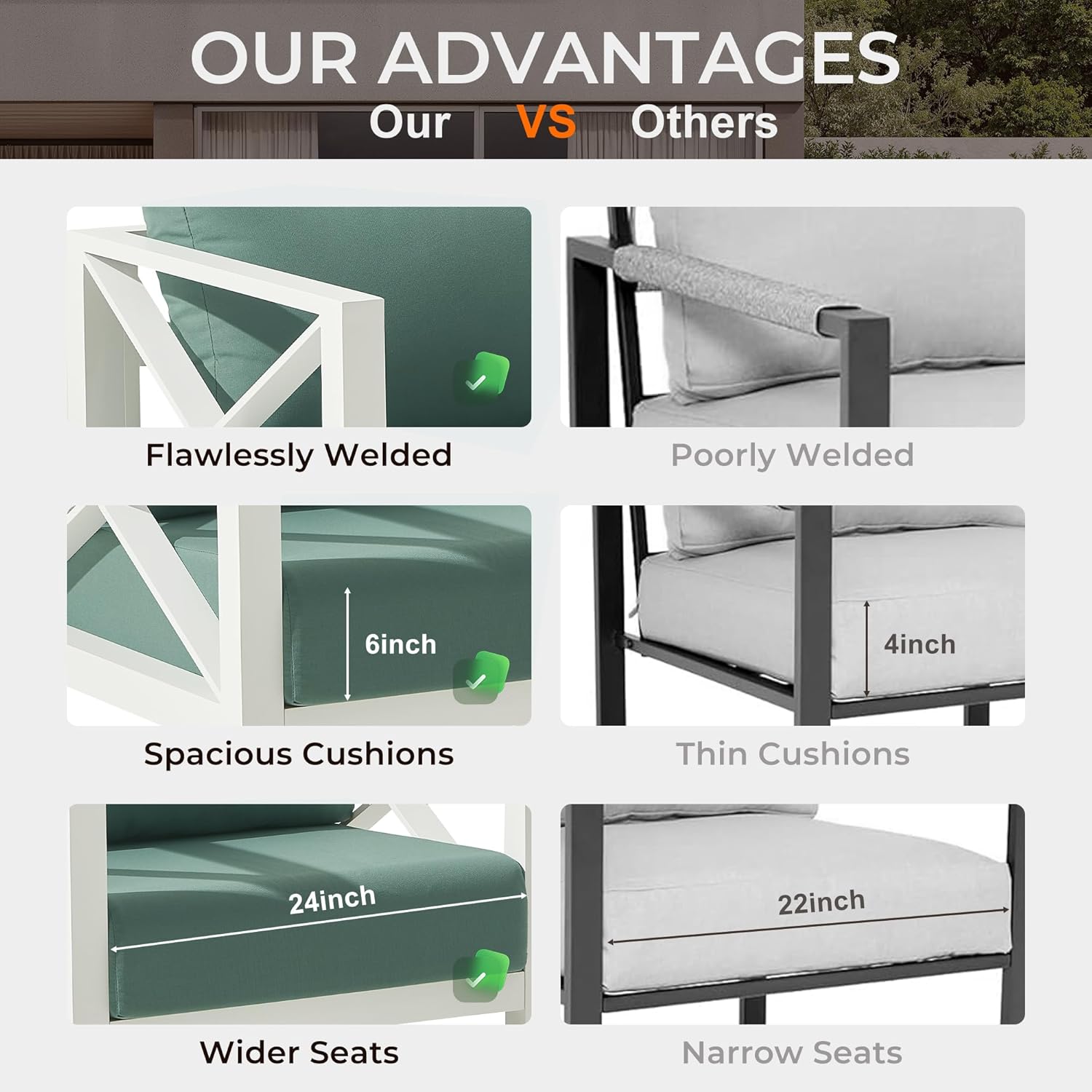 Aluminum Patio Furniture Set with Oversized Fire Pit Table, 7-Piece All-Weather Outdoor Conversation Set with Swivel Rocking Chairs, Oversized Modern Sofa for Backyard,Deck,Balcony–White