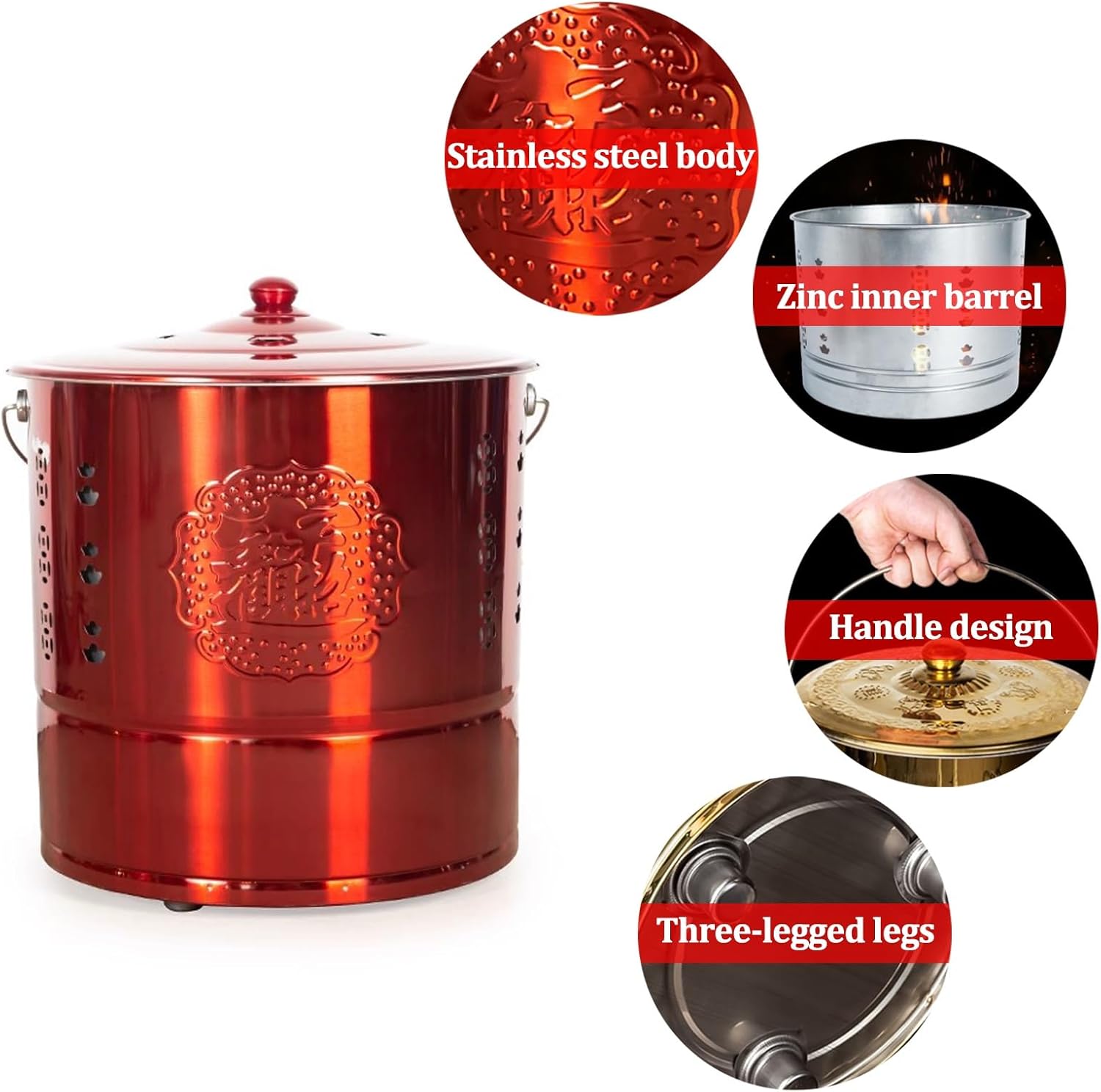 Stainless Steel Burn Barrel, Garden Incinerator, Fire Pit for Paper Leaf, Trash, Wood, Backyard Bonfire